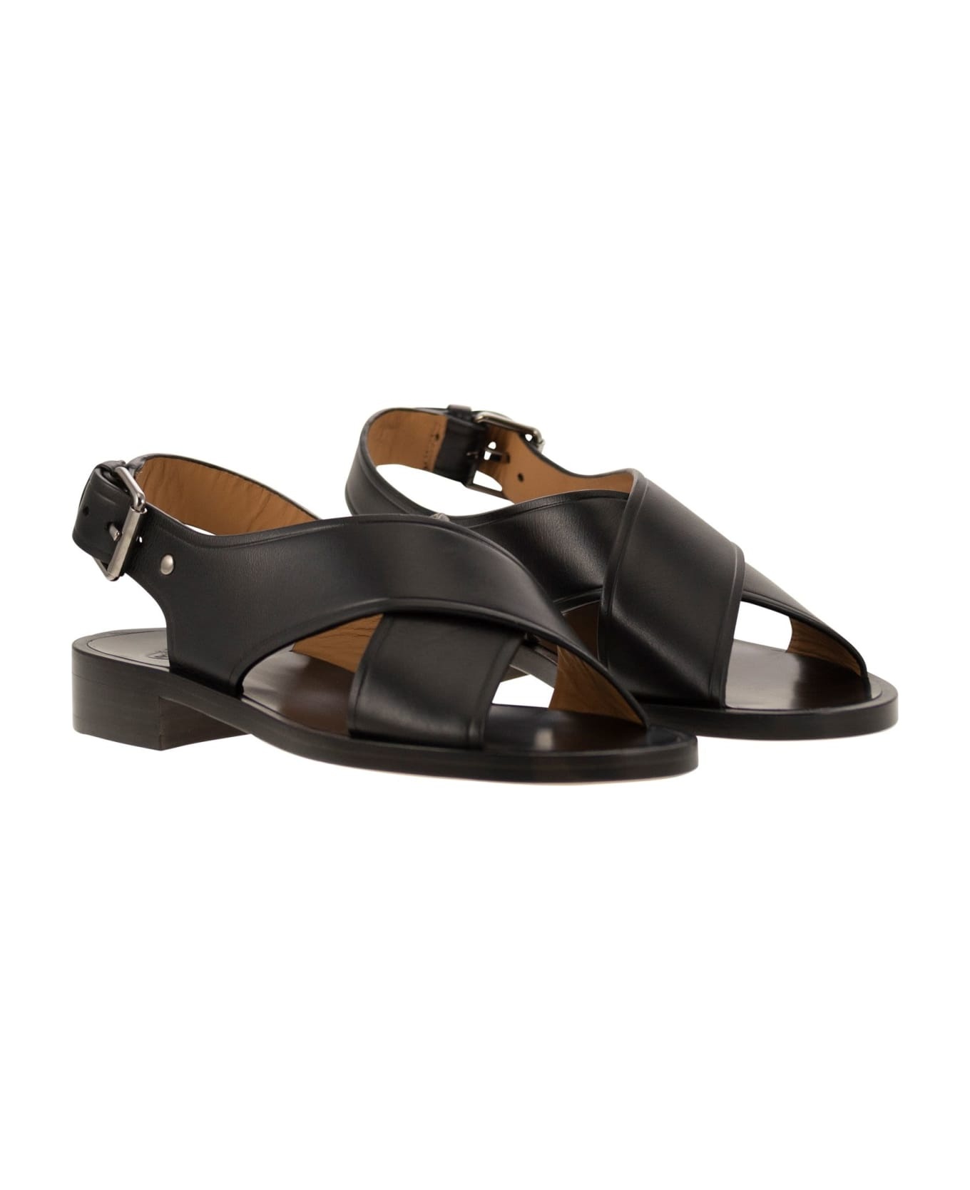 Black Leather Rhonda Sandals - 4