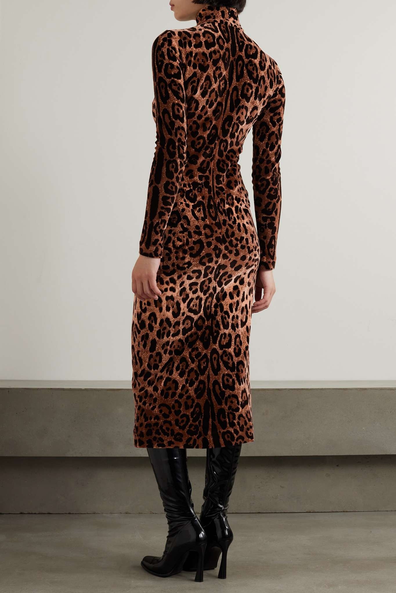 Leopard-jacquard stretch-cotton chenille midi dress - 3