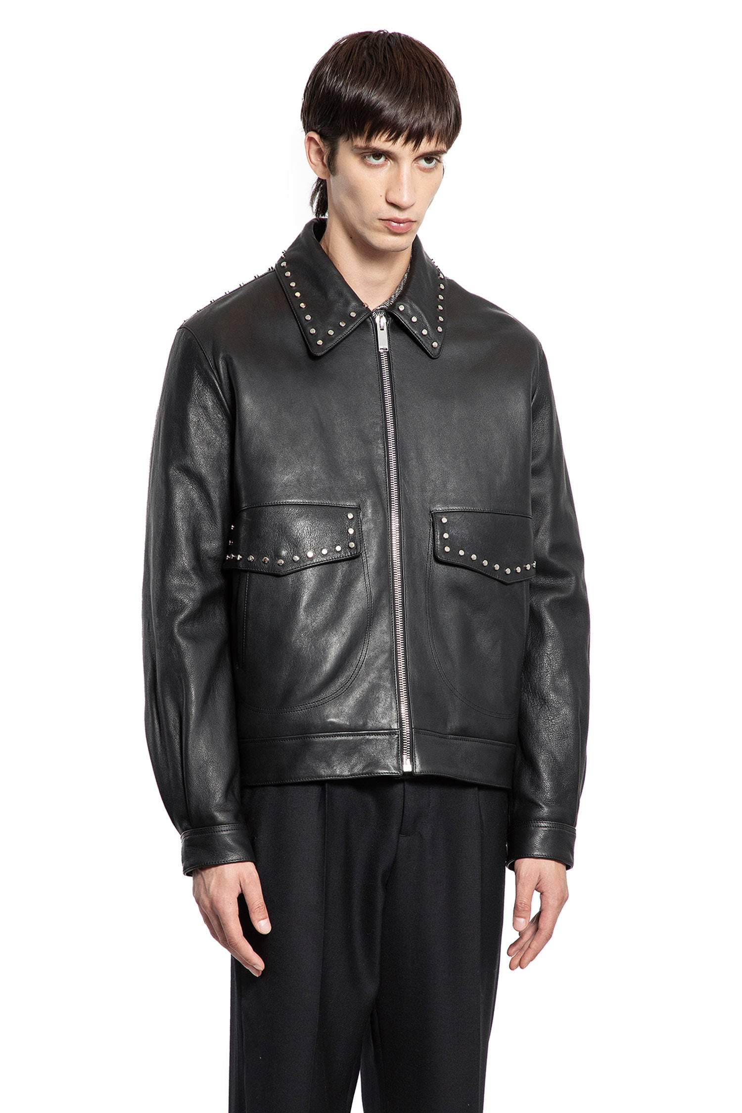 Studded Leather Aviator Jacket - 2