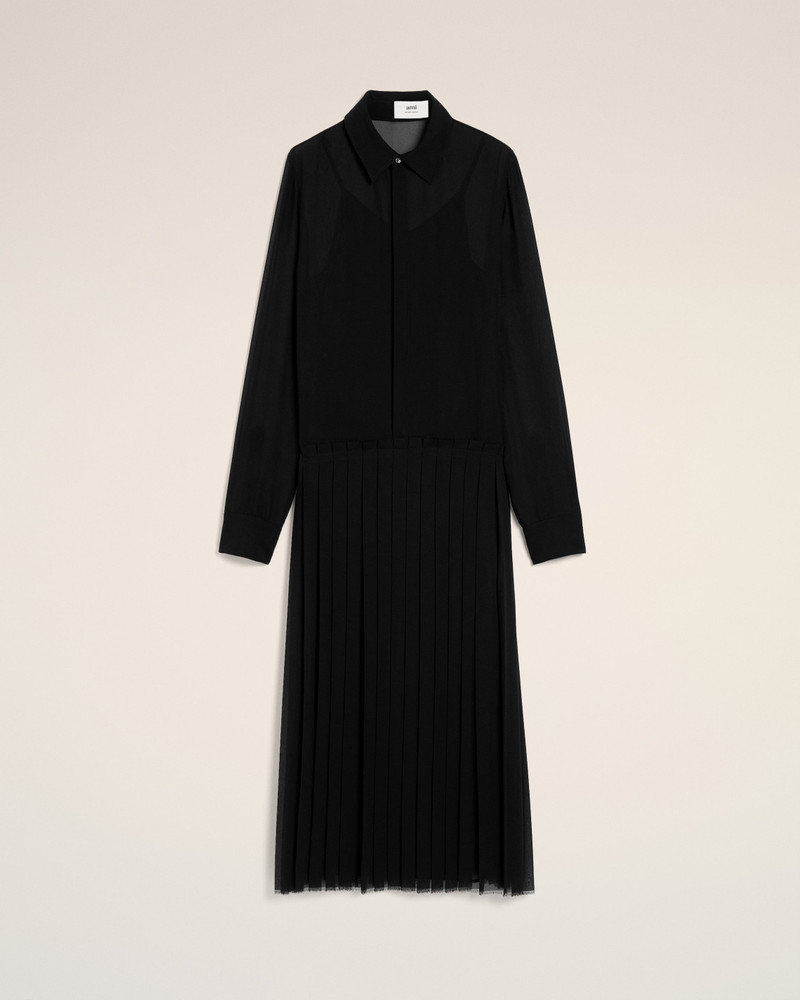 AMI Paris BLACK PLEATED MIDI DRESS outlook