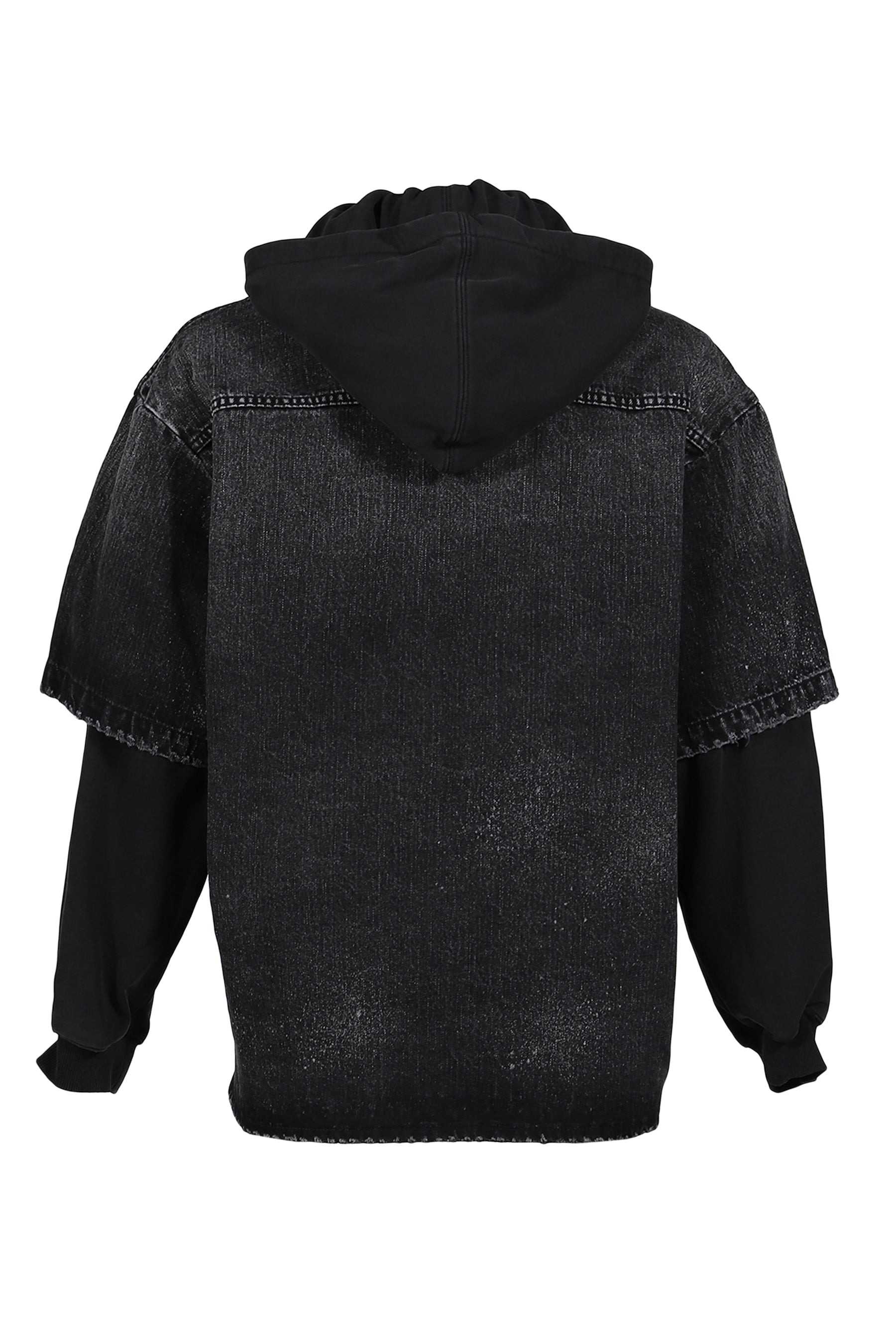 BLACK MENS FADED LAYERED HOODIE JACKET / BLK - 2