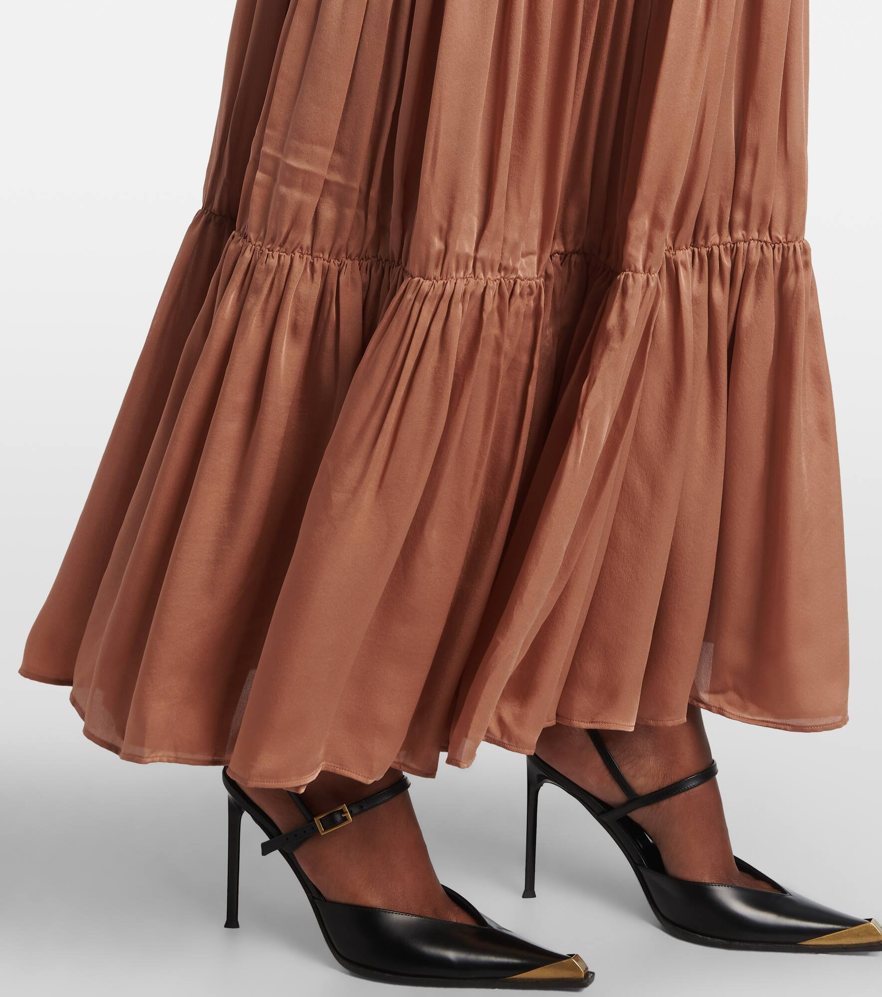 Gaelle tiered silk satin maxi skirt - 5