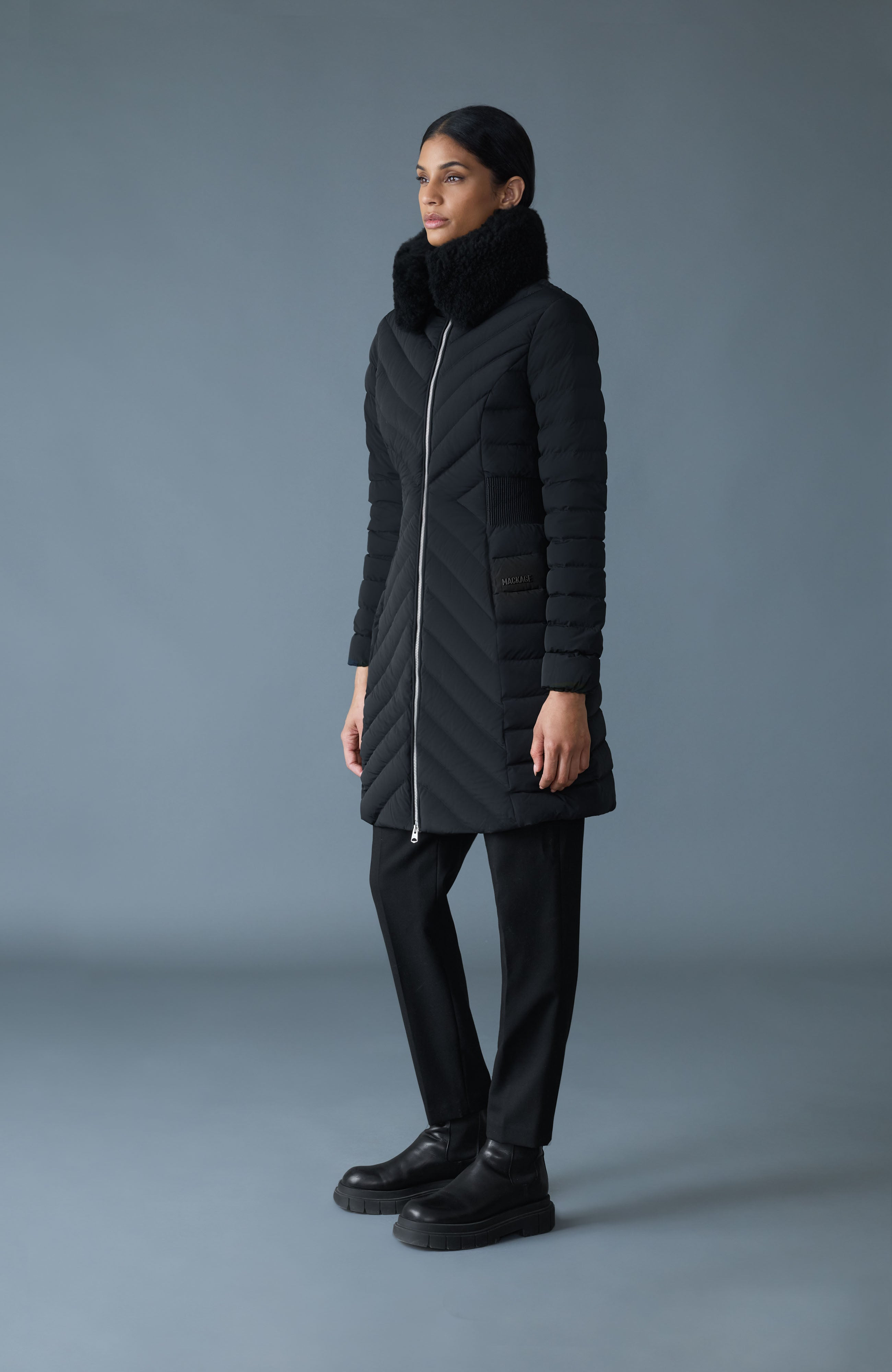 LYRIS Quilted Down Coat with Removable Shearling Collar - 3