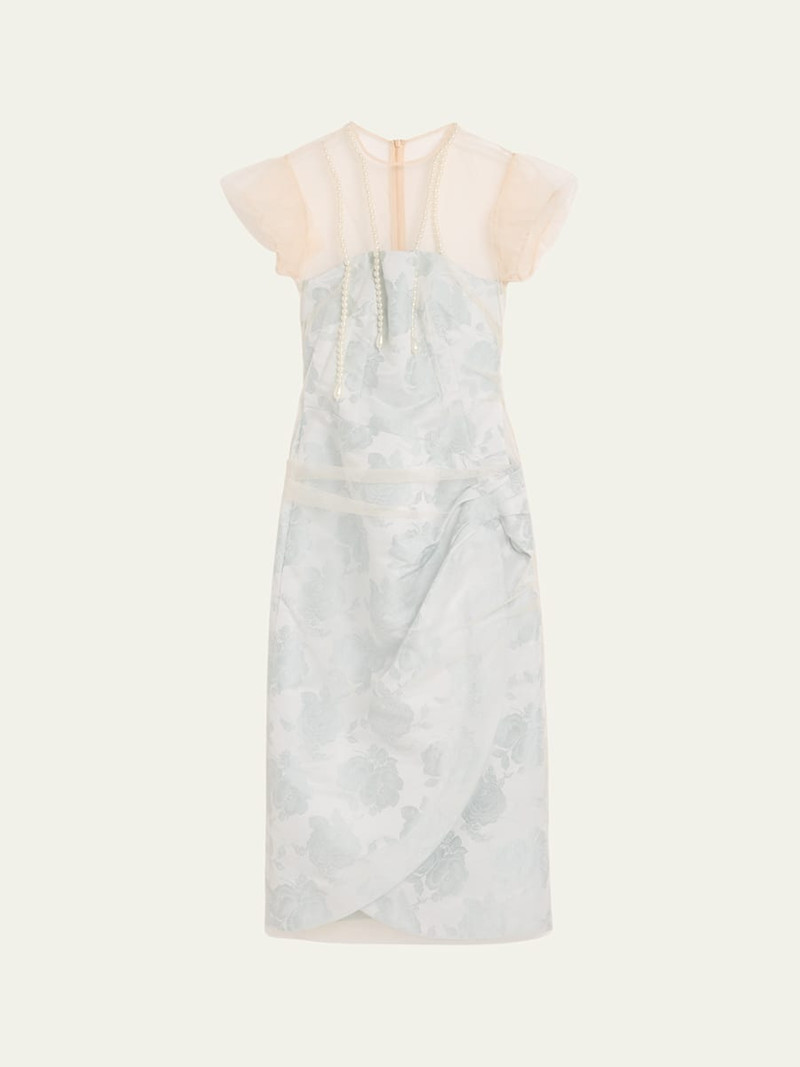 Embellished Tulle Layered Floral-Jacquard Midi Dress 1