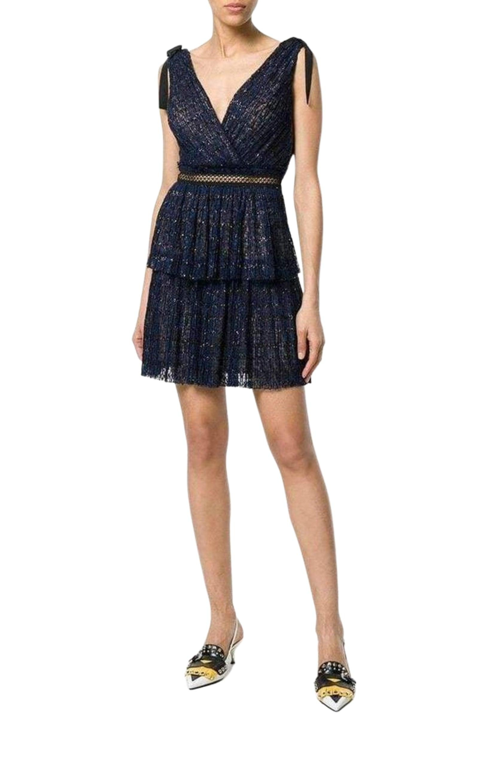 Navy Metallic Pattern Dress - 2