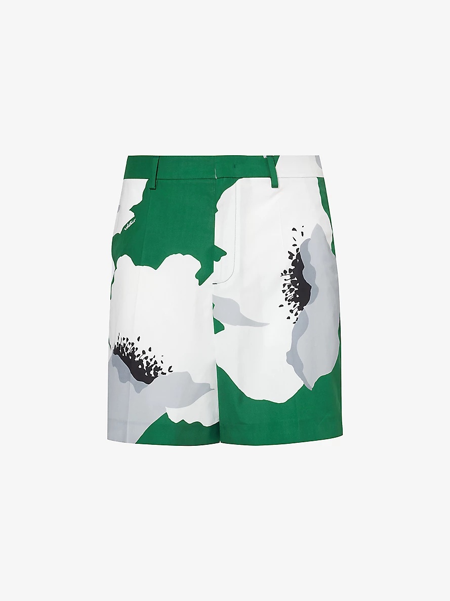 Flower graphic-print relaxed-fit cotton shorts - 1