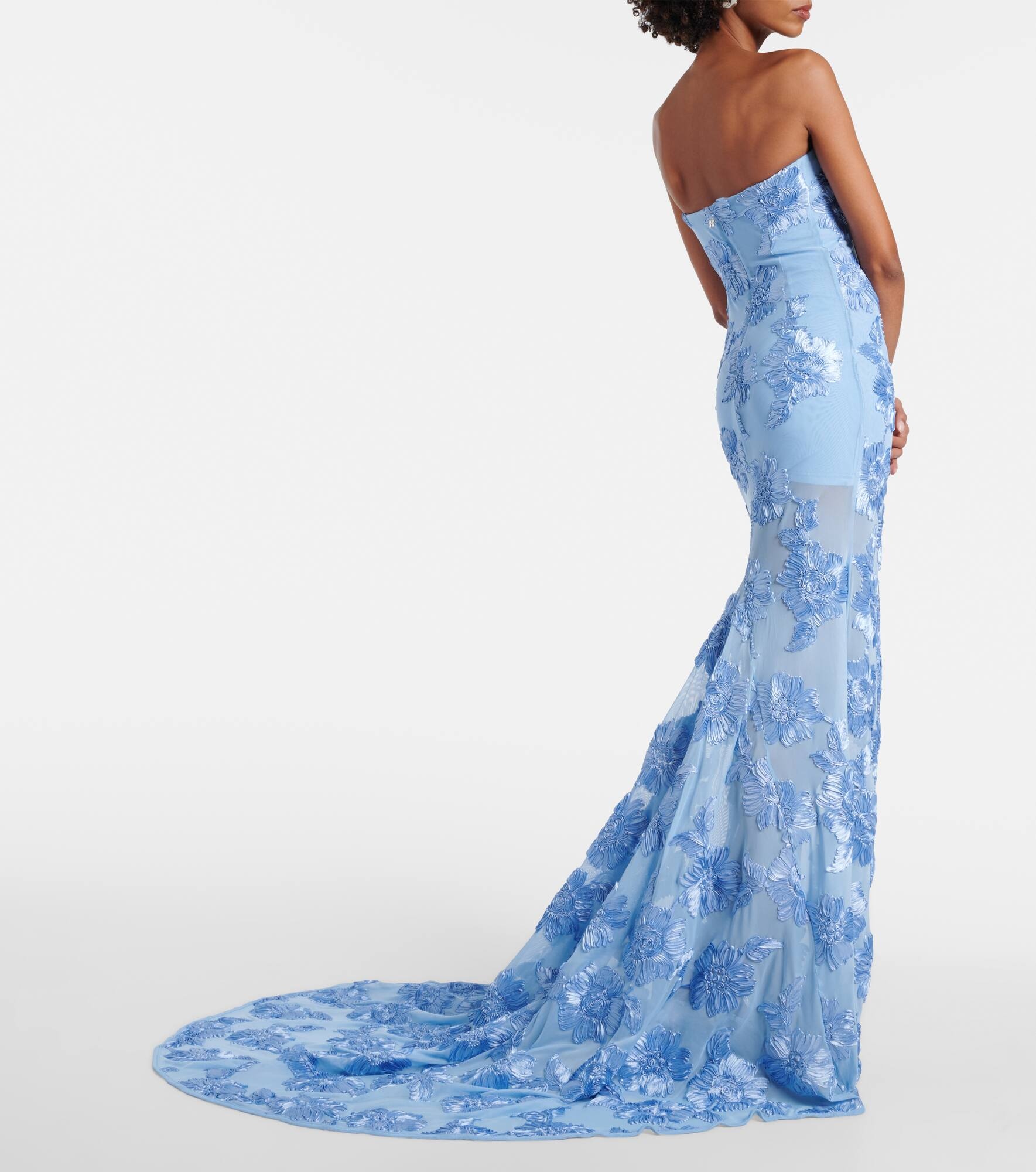 Alberty floral-appliqué mesh gown - 3