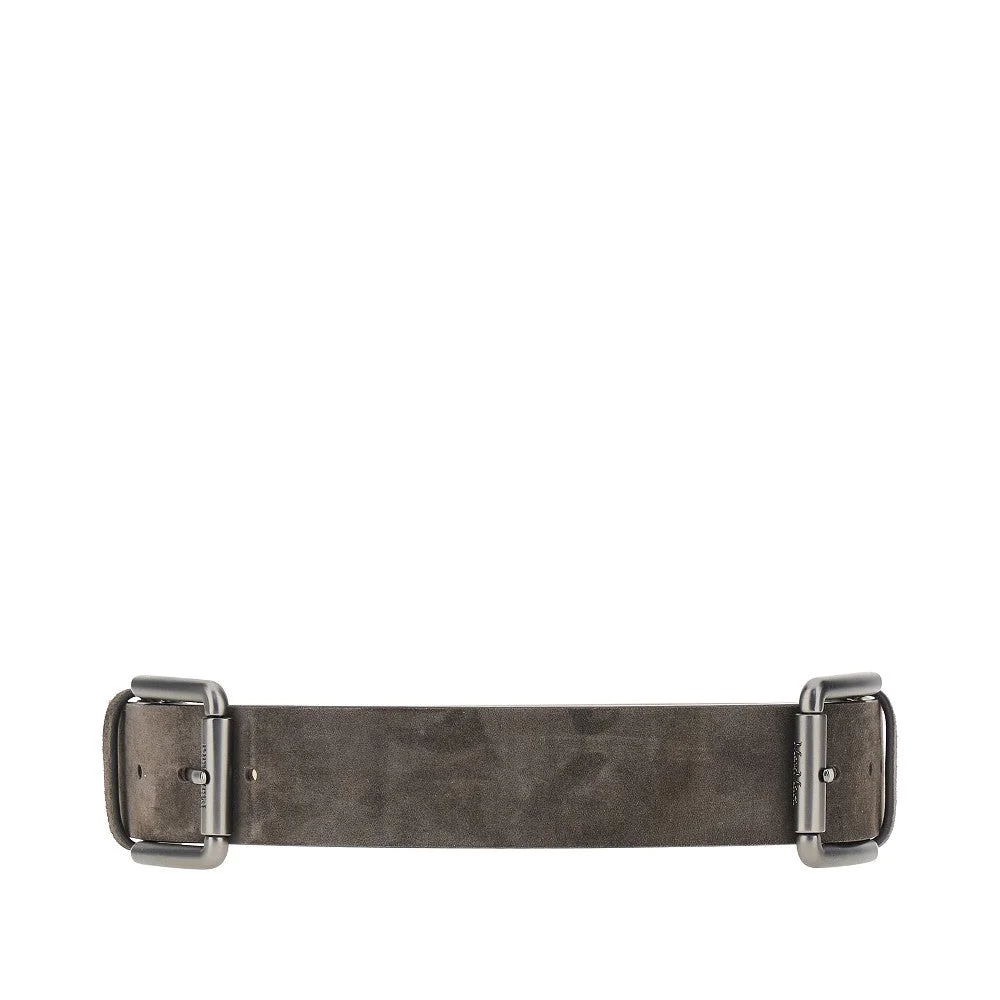 Max Mara Double Buckle Suede Leather Belt Grey - 1