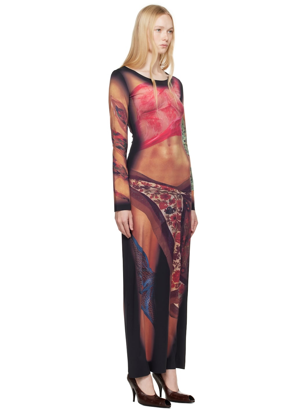 Multicolor Recycled Draped Statue Jersey Maxi Dress - 2