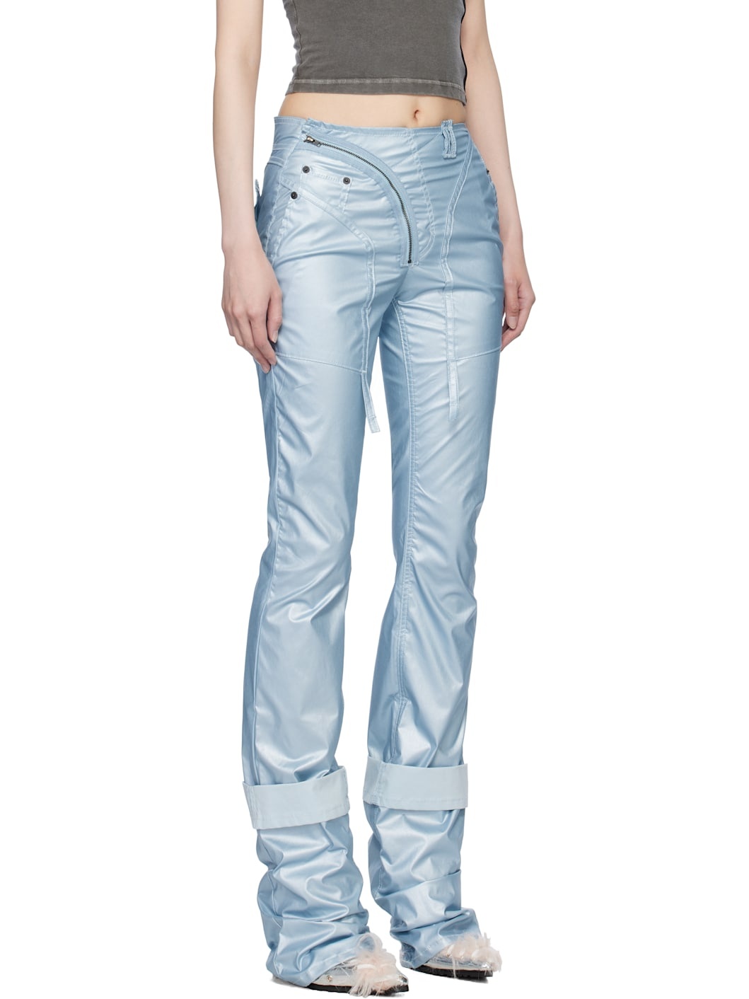 Blue Coated Open Back Trousers - 2