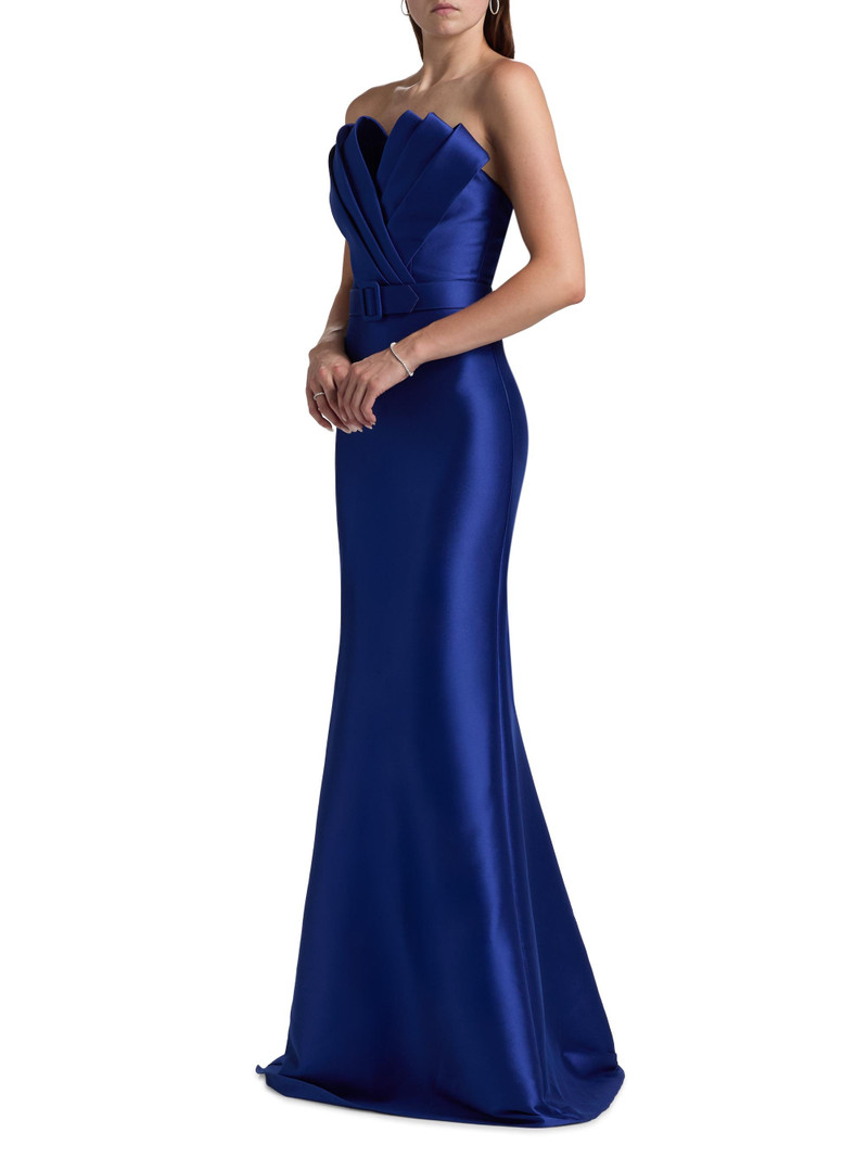 Women's Satin Strapless Evening Gown - Cobalt 4