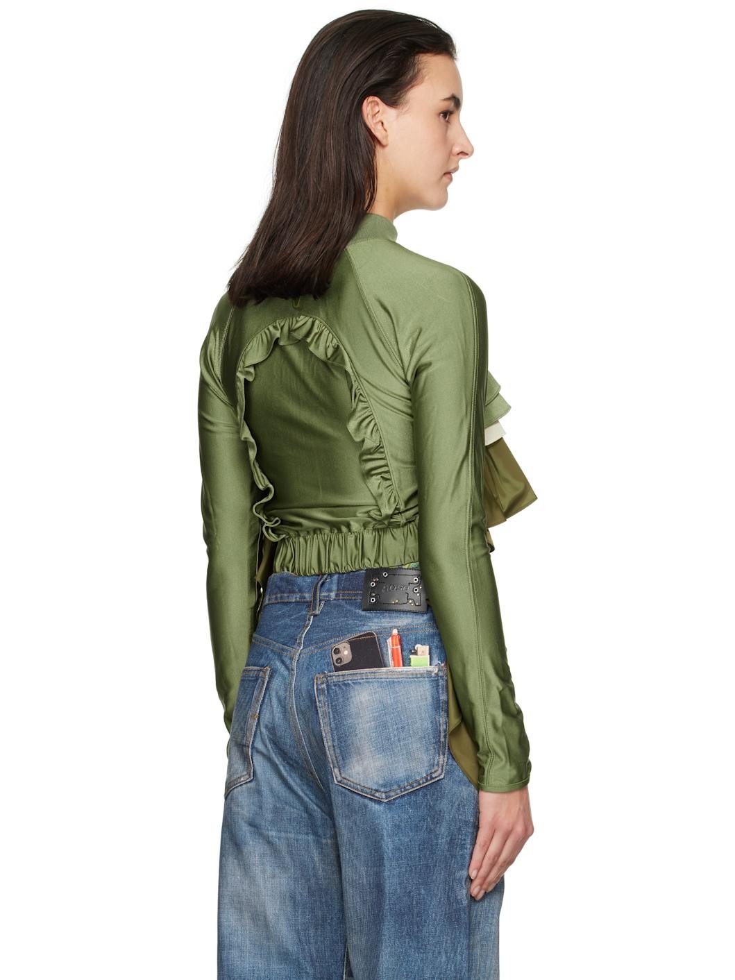 Khaki Riley Ruffle Tight Zip Up Jacket - 3