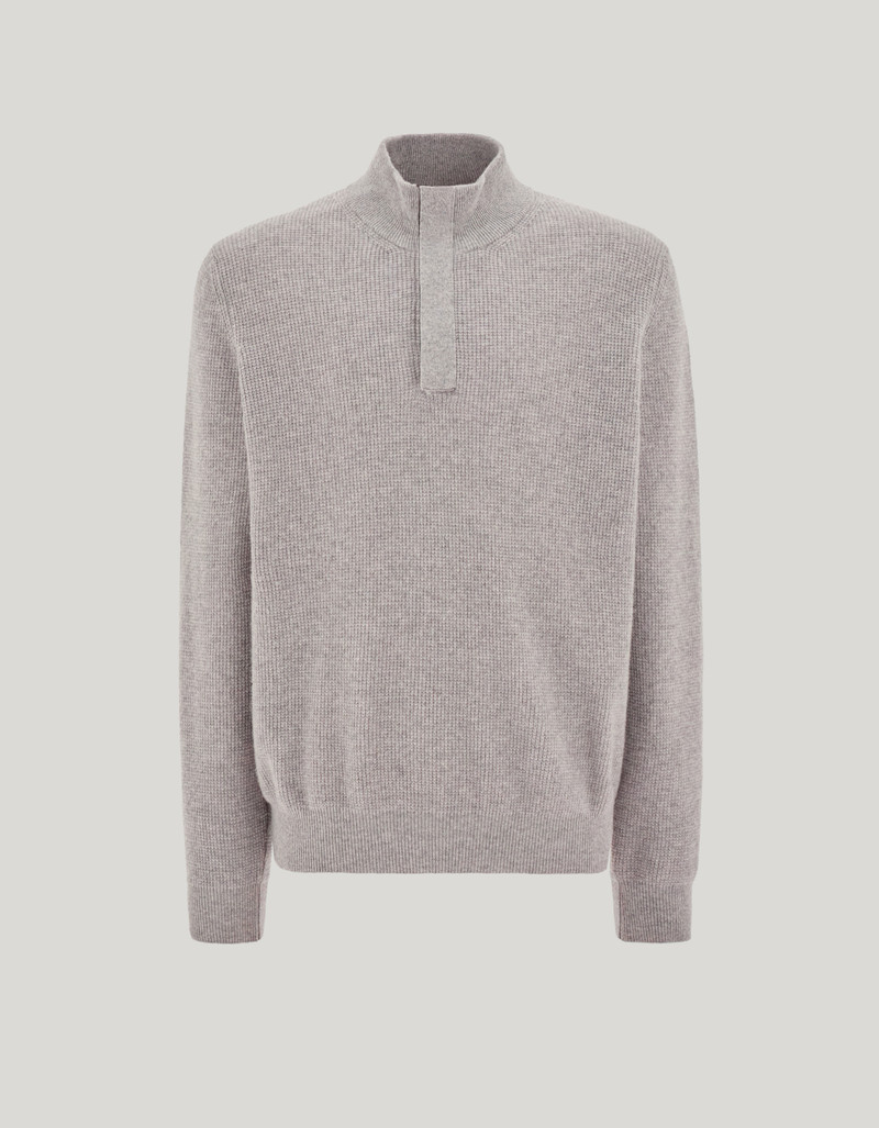 WOOL AND CASHMERE MOCK NECK SWEATER WITH ZIPPER AND LAMBSKIN DETAILS 1