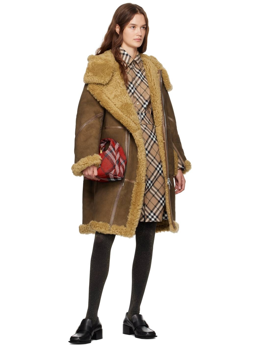 Brown Relaxed-Fit Shearling Coat - 4