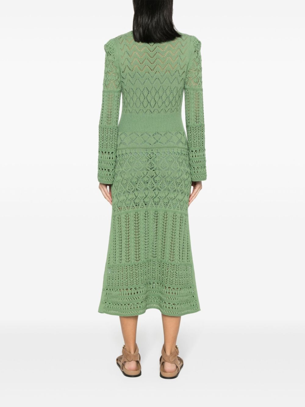 long-sleeved A-line crochet midi-dress - 4