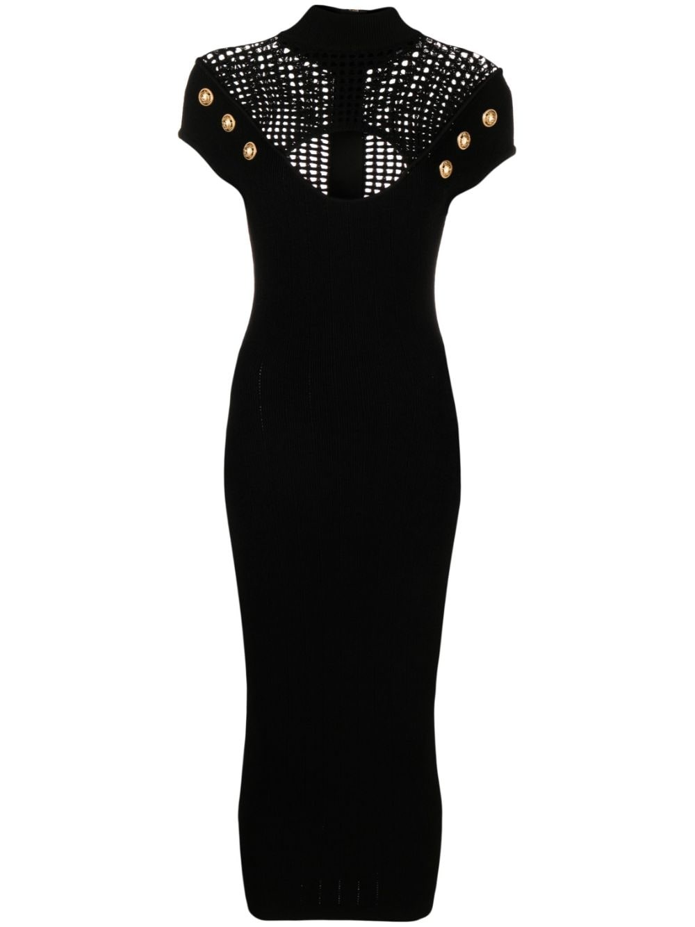 button-embellished cutout open-knit midi dress - 1