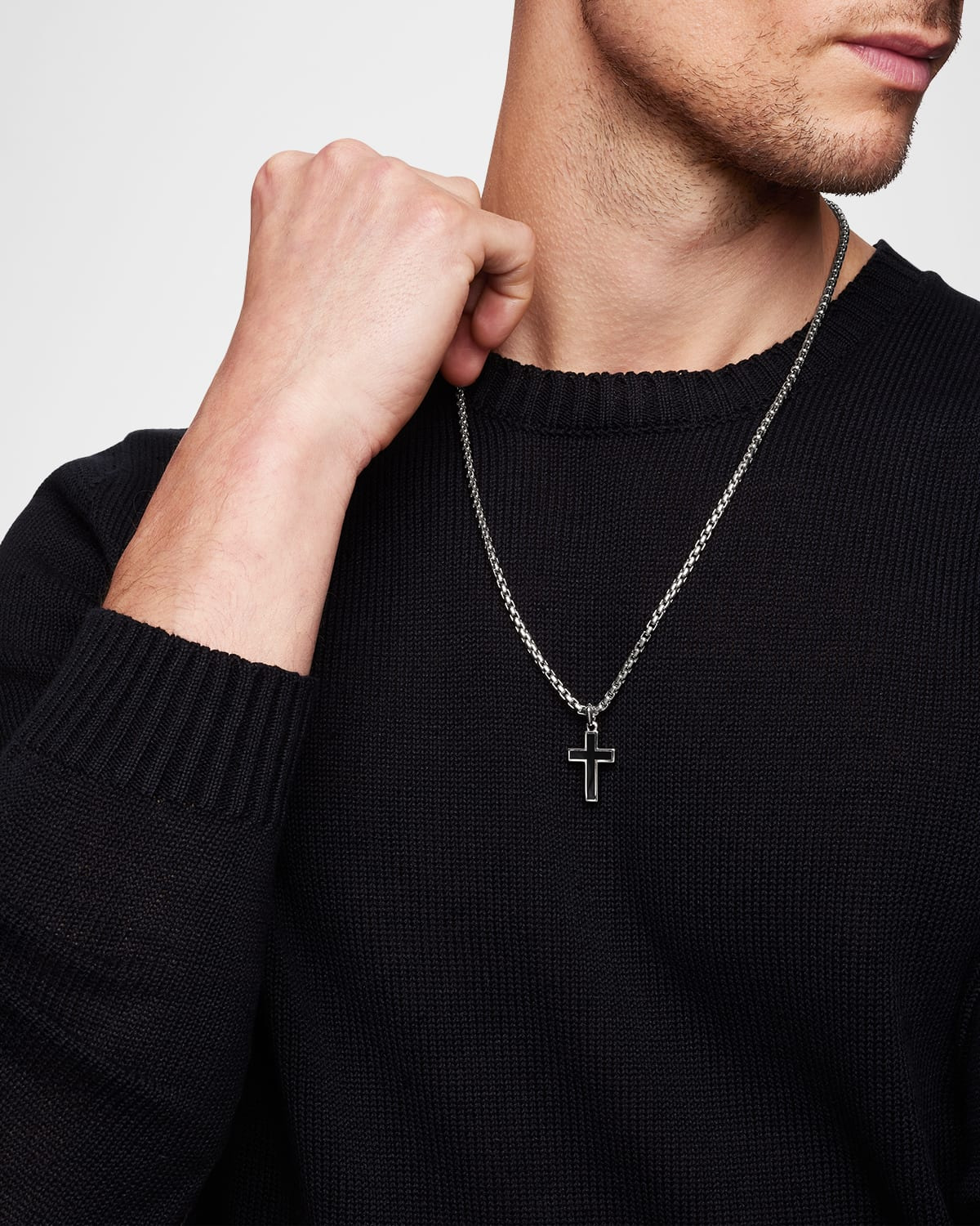 Men's Exotic Stone Cross Pendant with Gemstone in Silver, 26mm - 6