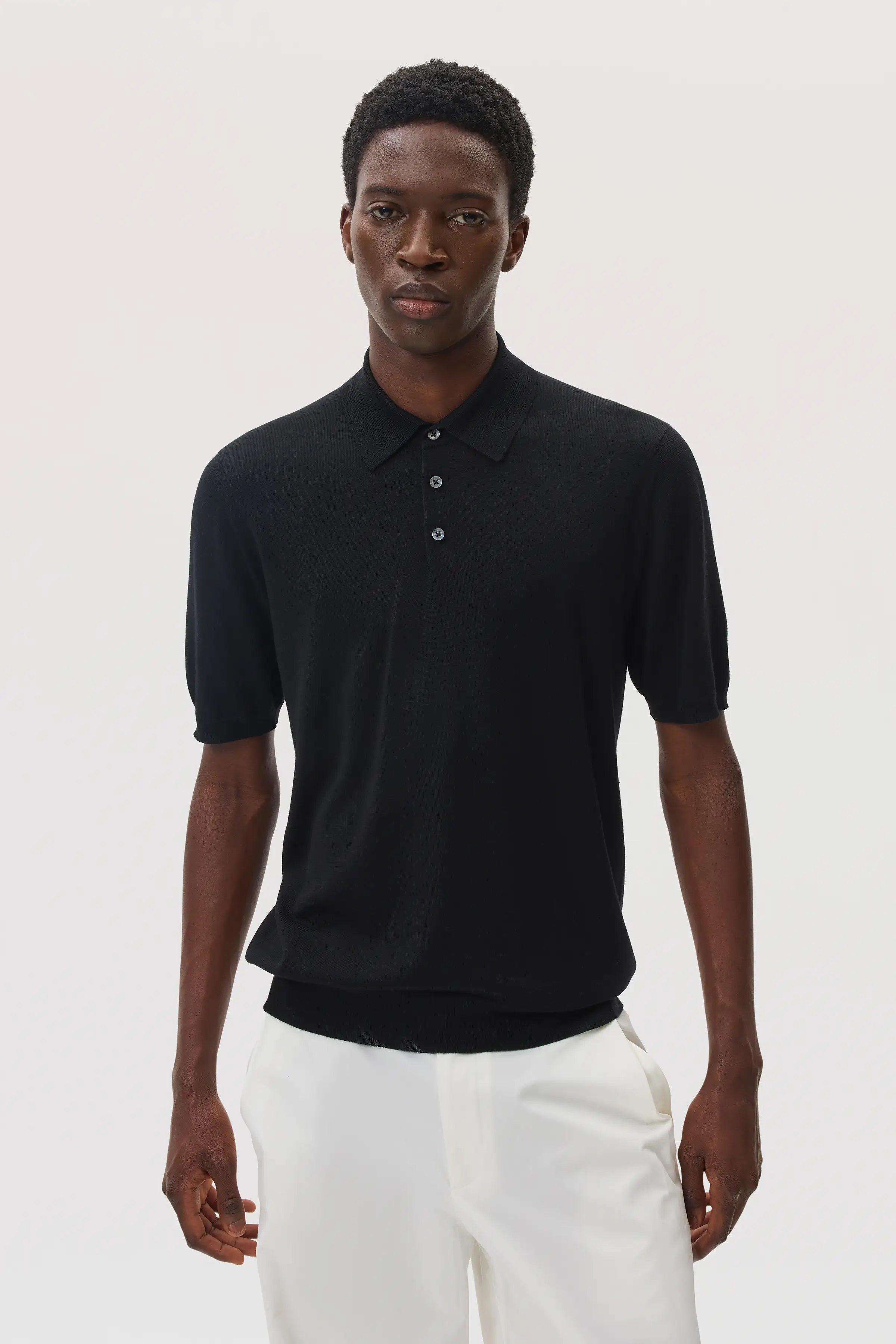 Superfine Merino Black Polo Shirt - 1