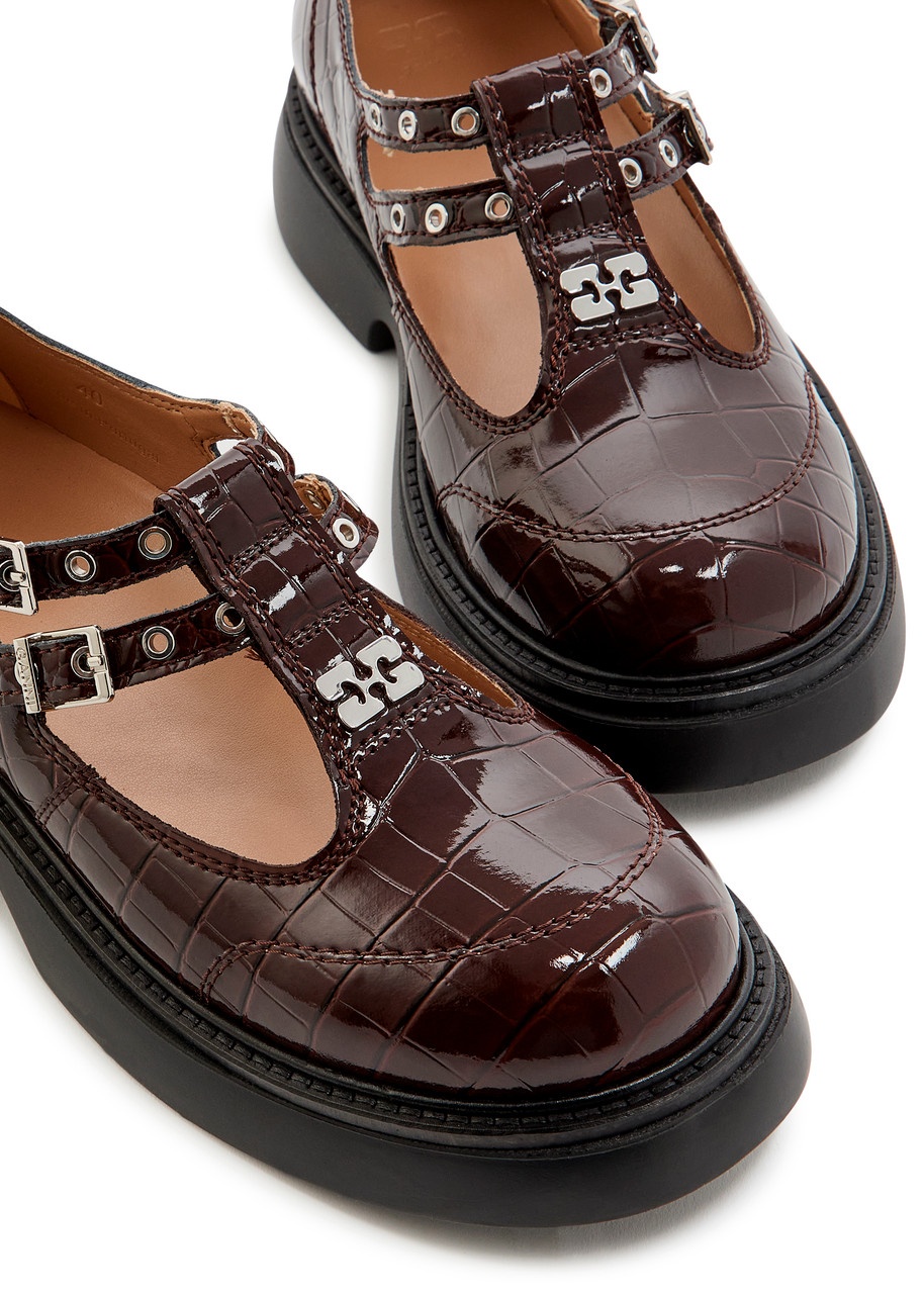 Ganni Everyday Butterfly Crocodile-effect Mary Jane Shoes - 3