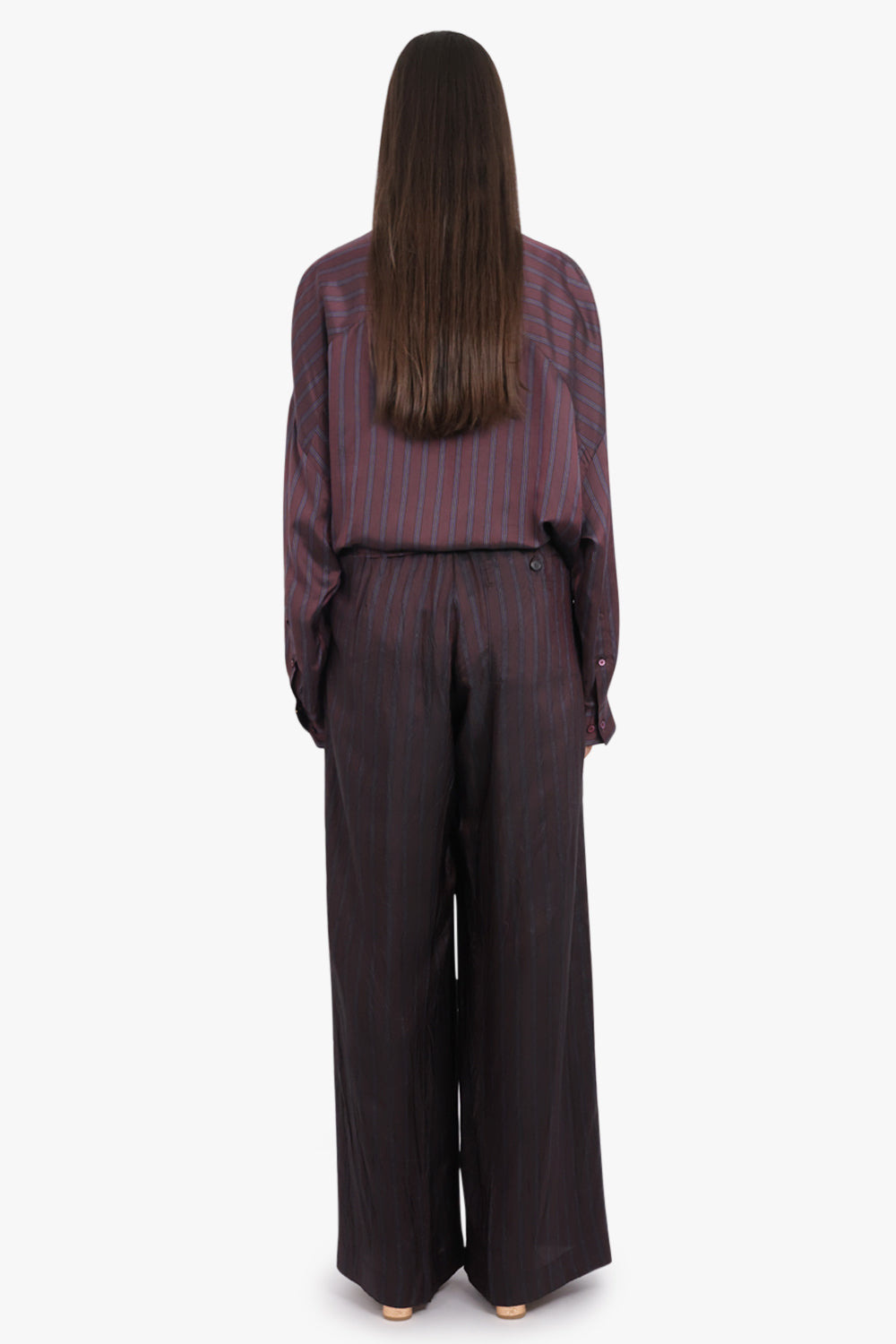 CAMIEL STRIPE L/S WRAP BLOUSE | BURGUNDY - 5