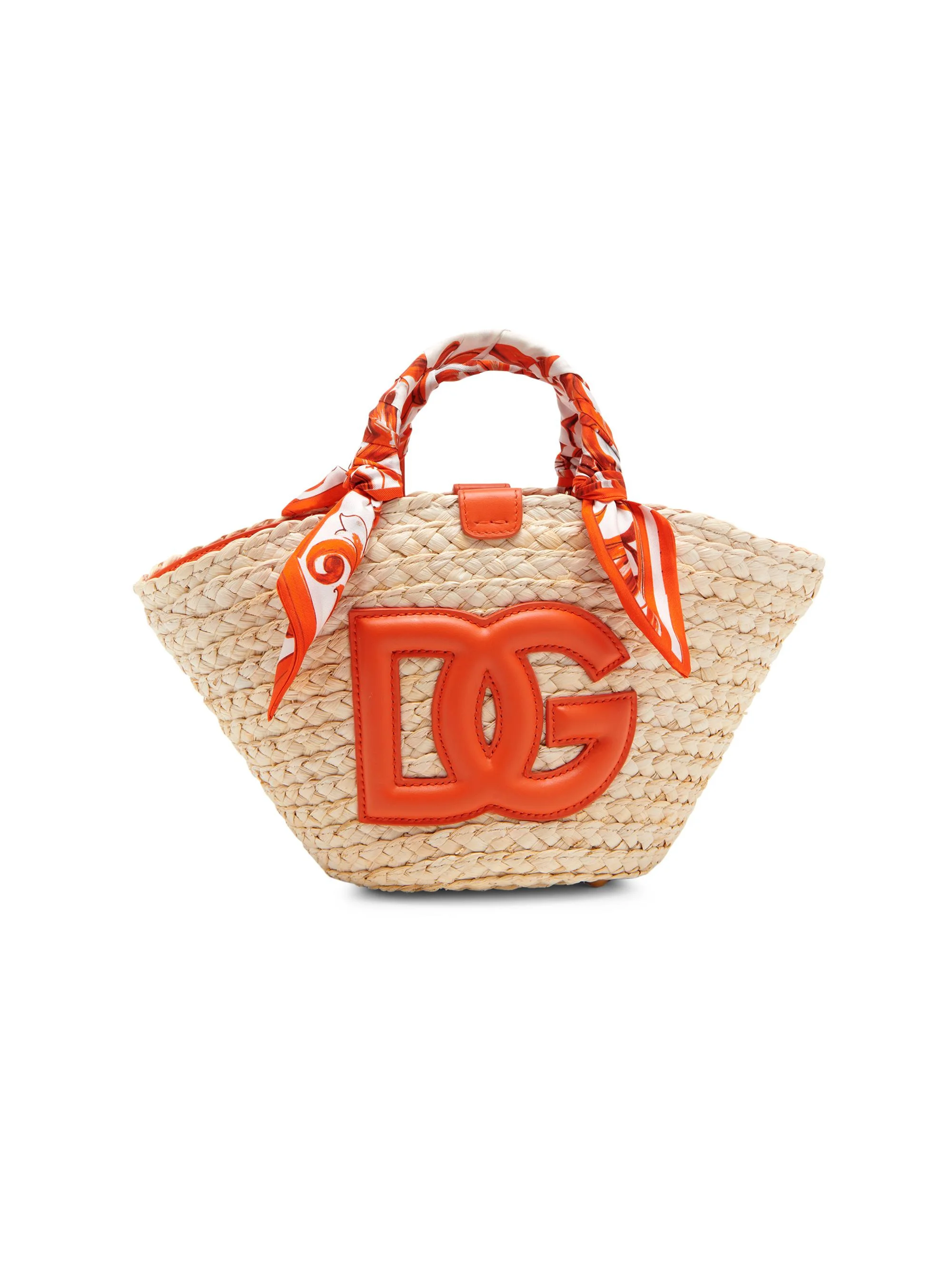 Women's Majolica Arancio-Print Straw Bucket Bag - Maiolica Orange - 1