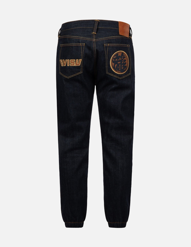 EVISU LOGO AND KANJI APPLIQUÉ DENIM JOGGER PANTS outlook