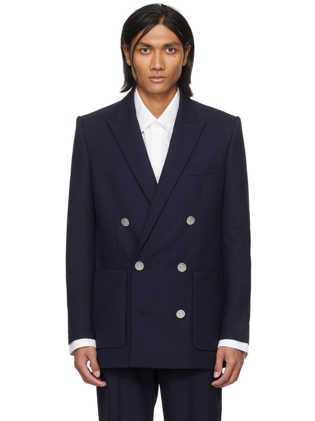 Navy Double-Breasted Blazer - 1
