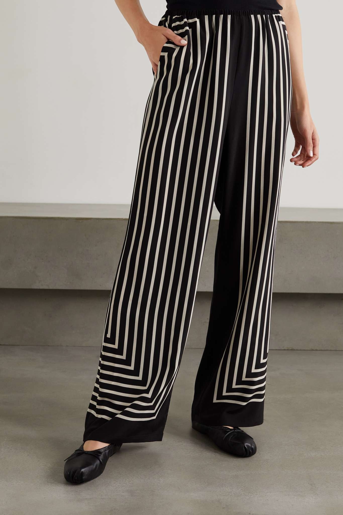 Striped silk crepe de chine wide-leg pants - 3