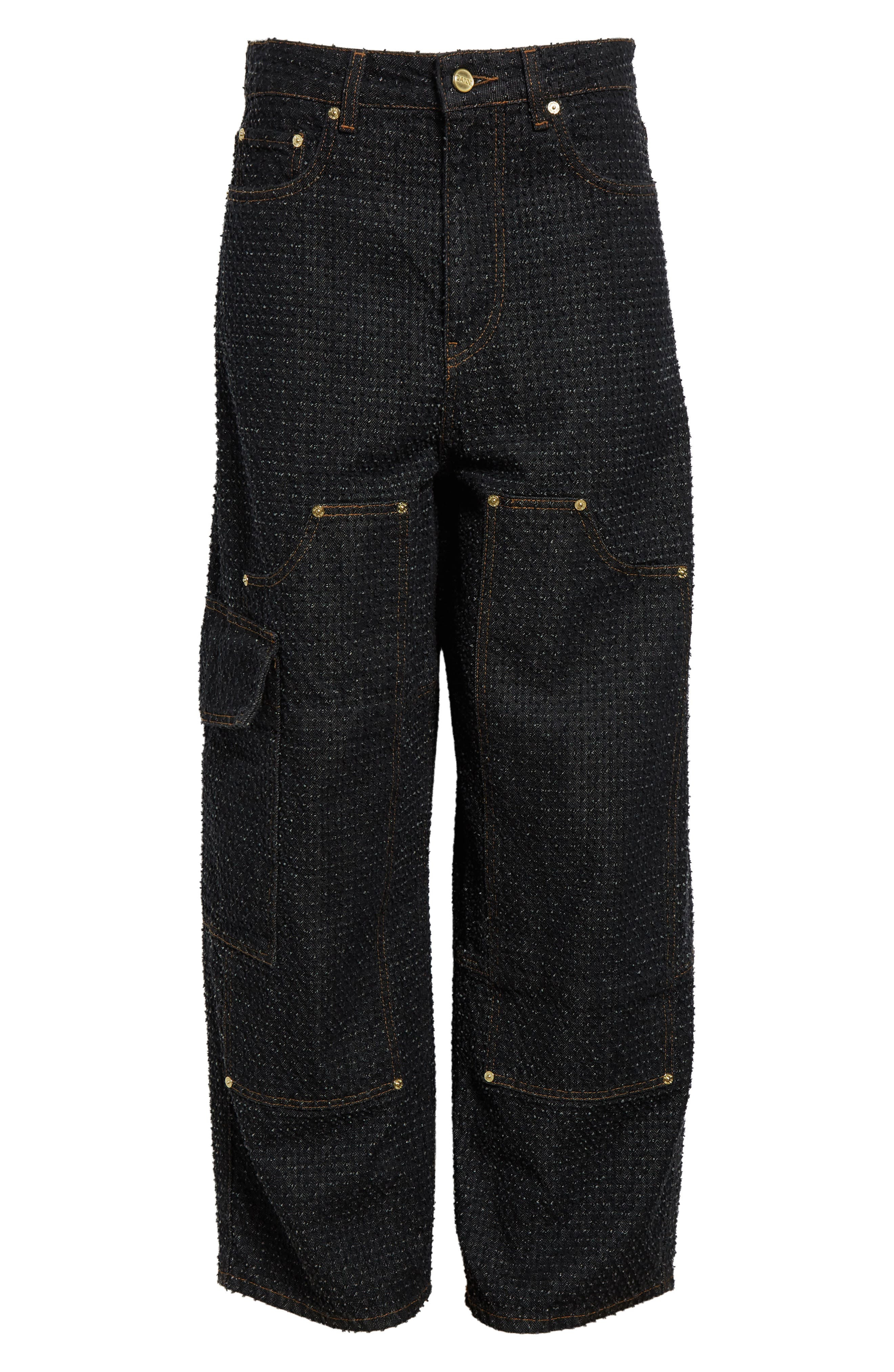 Ganni Fluffy Carpenter Jeans in Black at Nordstrom - 6