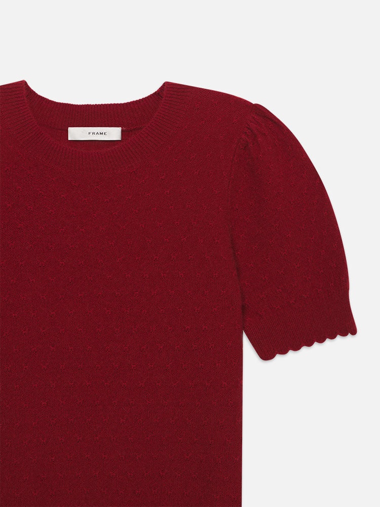 Pointelle Puff Sleeve Sweater in Paprika - 3