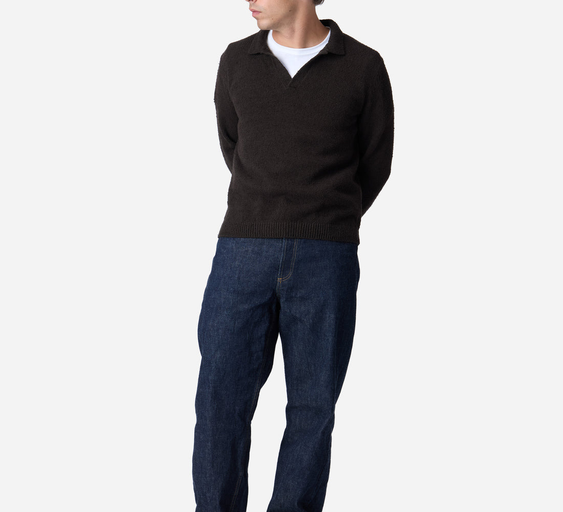 Long Sleeve Knit Polo - Bark Boucle - 4