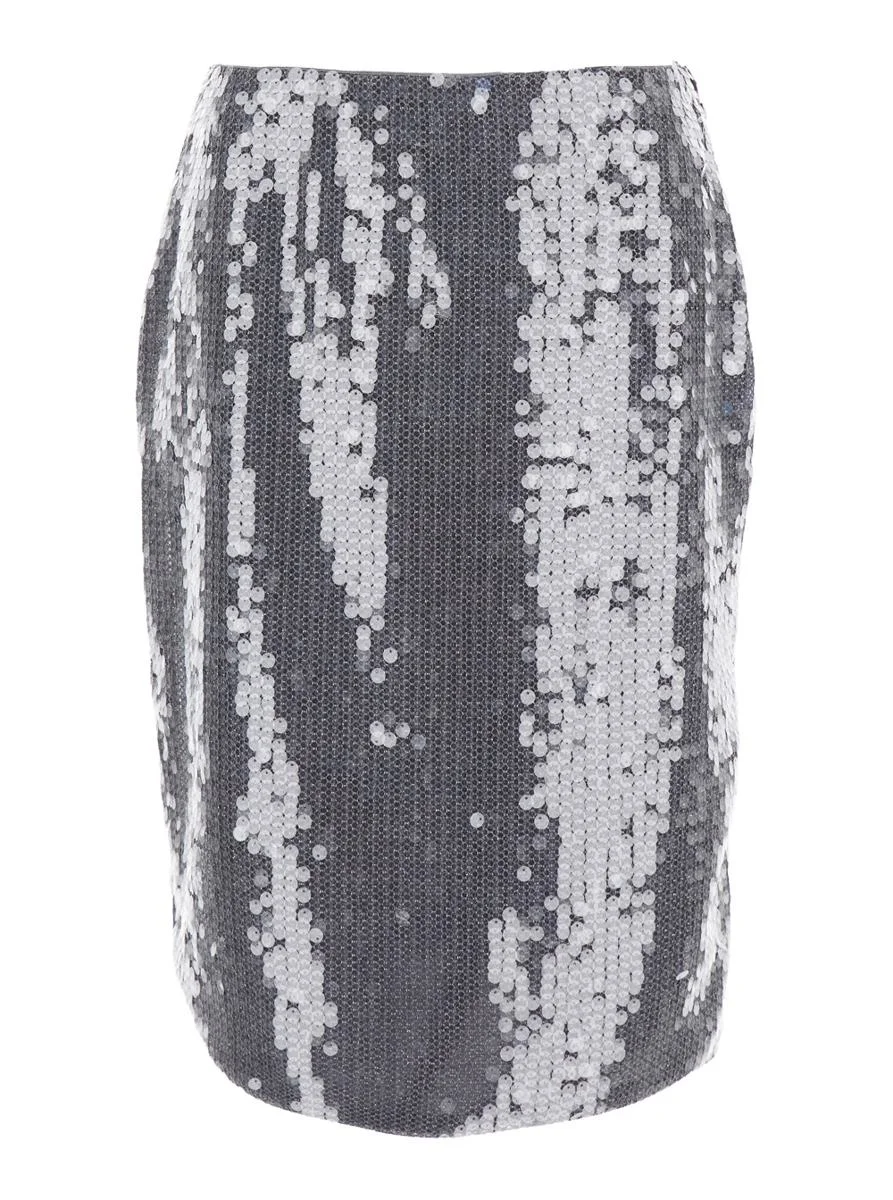 Rotate Birger Christensen Grey Skirt With All-Over Sequins In Tech Fabric Woman - 1
