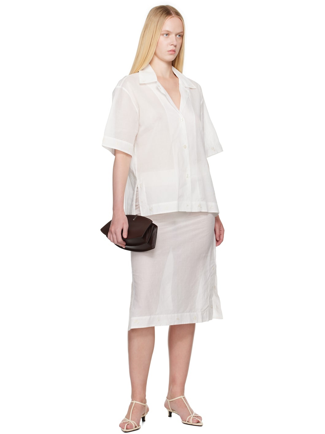 White Camp Collar Organza Shirt - 4