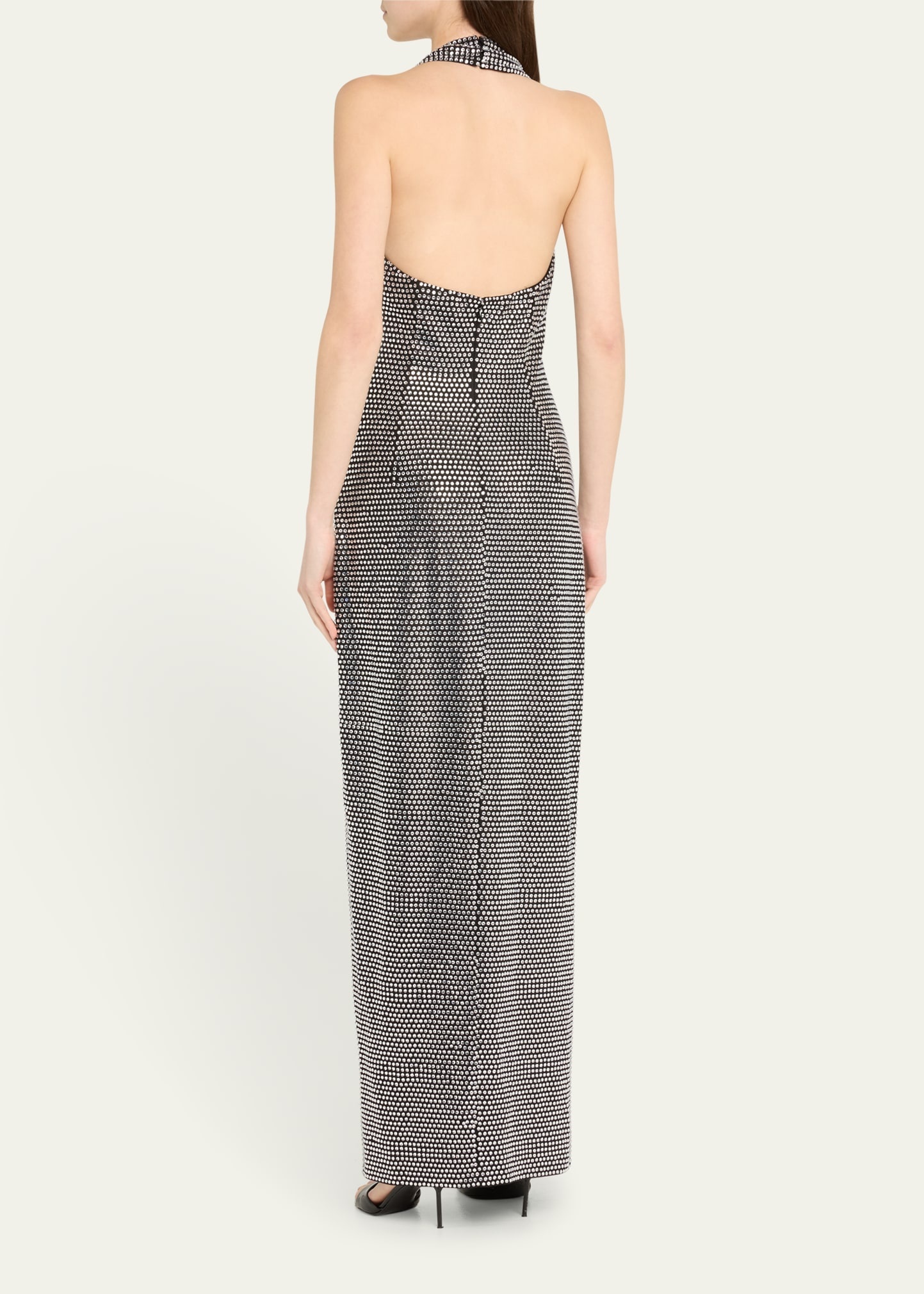 Crystal Embellished Halter Slit Gown - 3