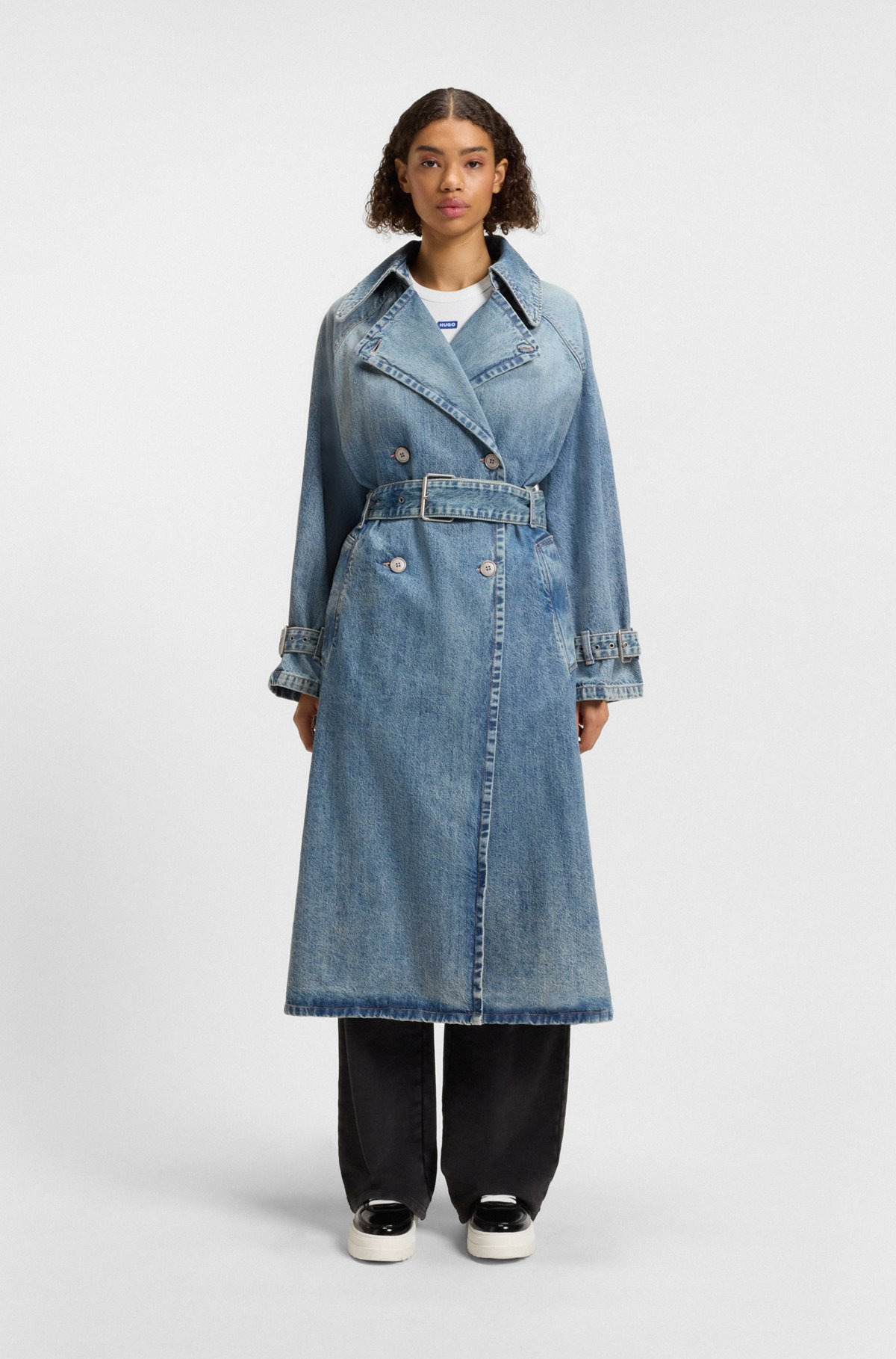 LONG-LENGTH TRENCH COAT IN BLUE DENIM - 3