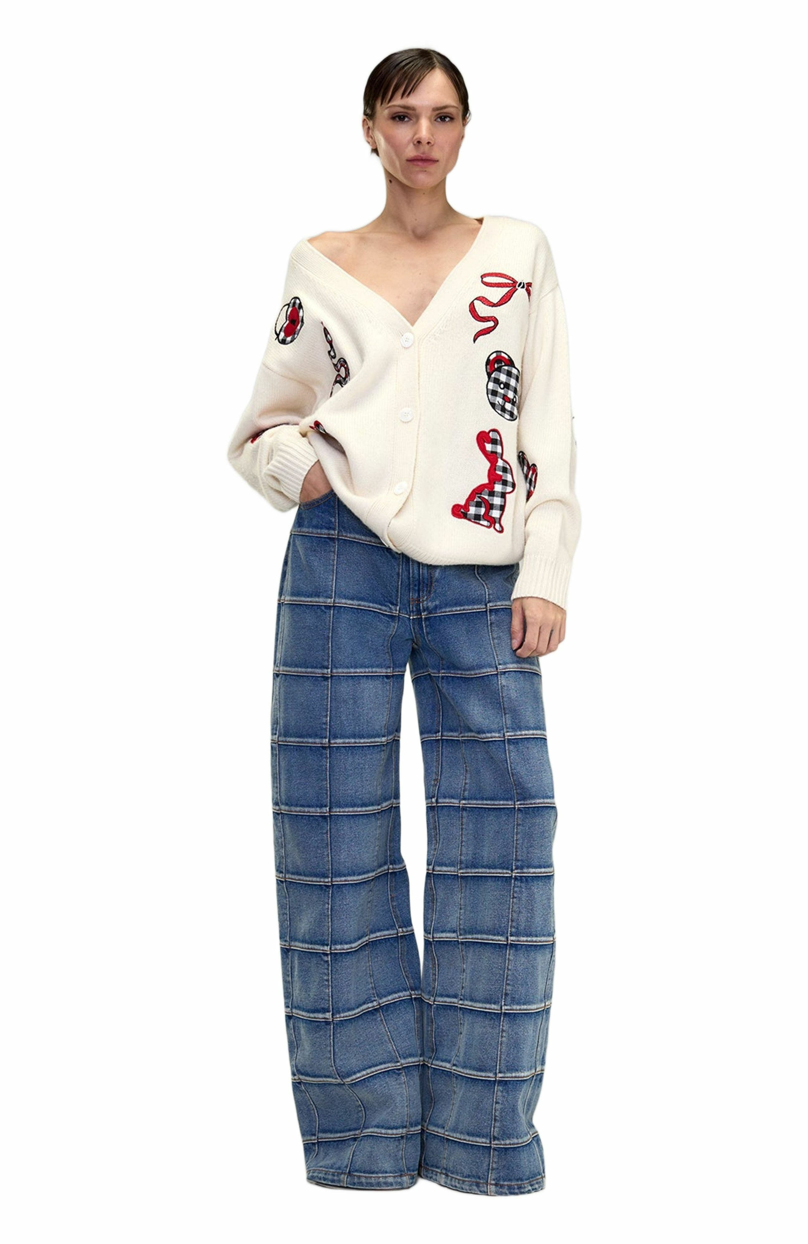 Cynthia Rowley Playful Patchwork Cardigan in White/red at Nordstrom - 2