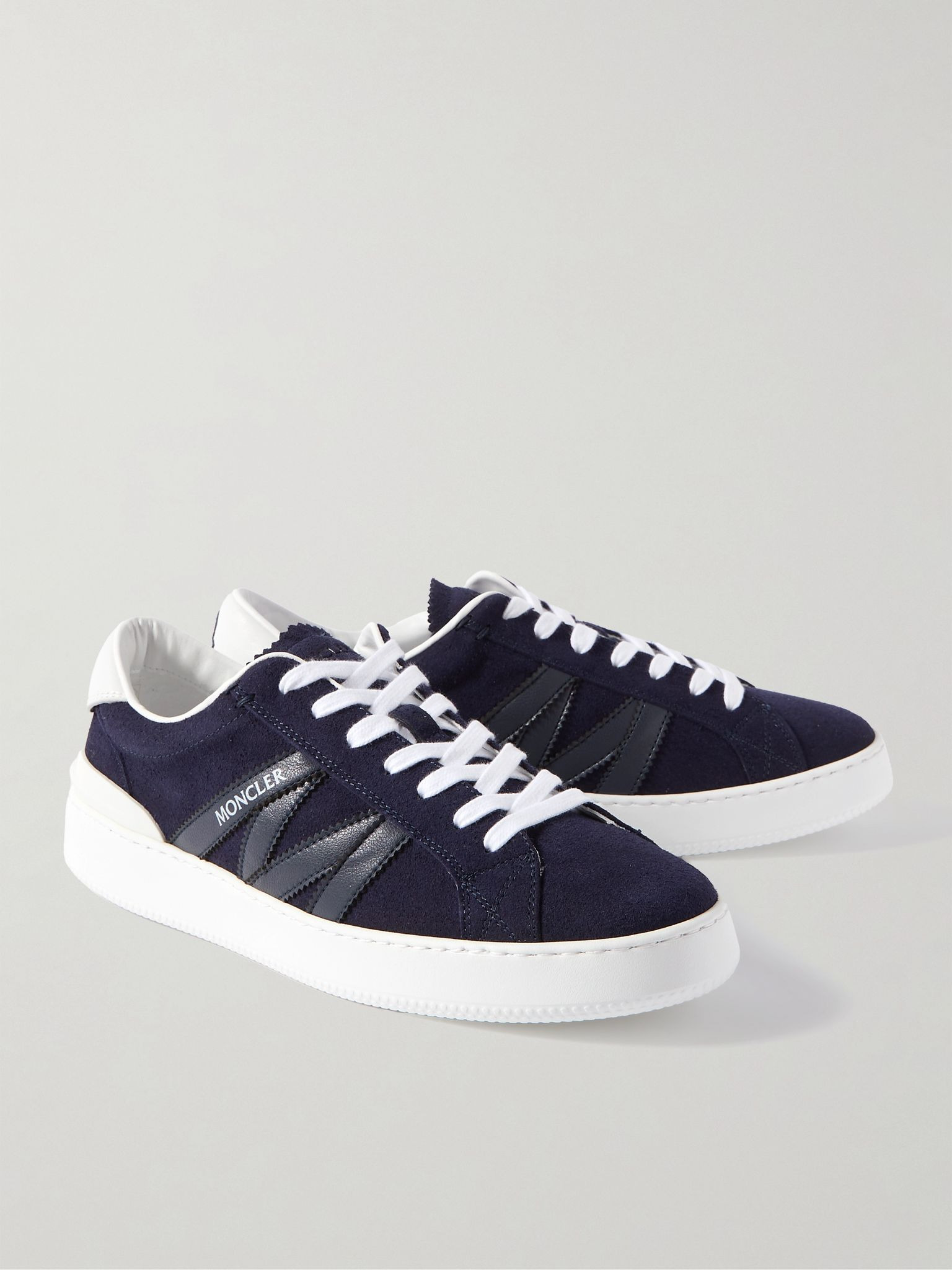 Monaco M Leather-Trimmed Suede Sneakers Blue - 4