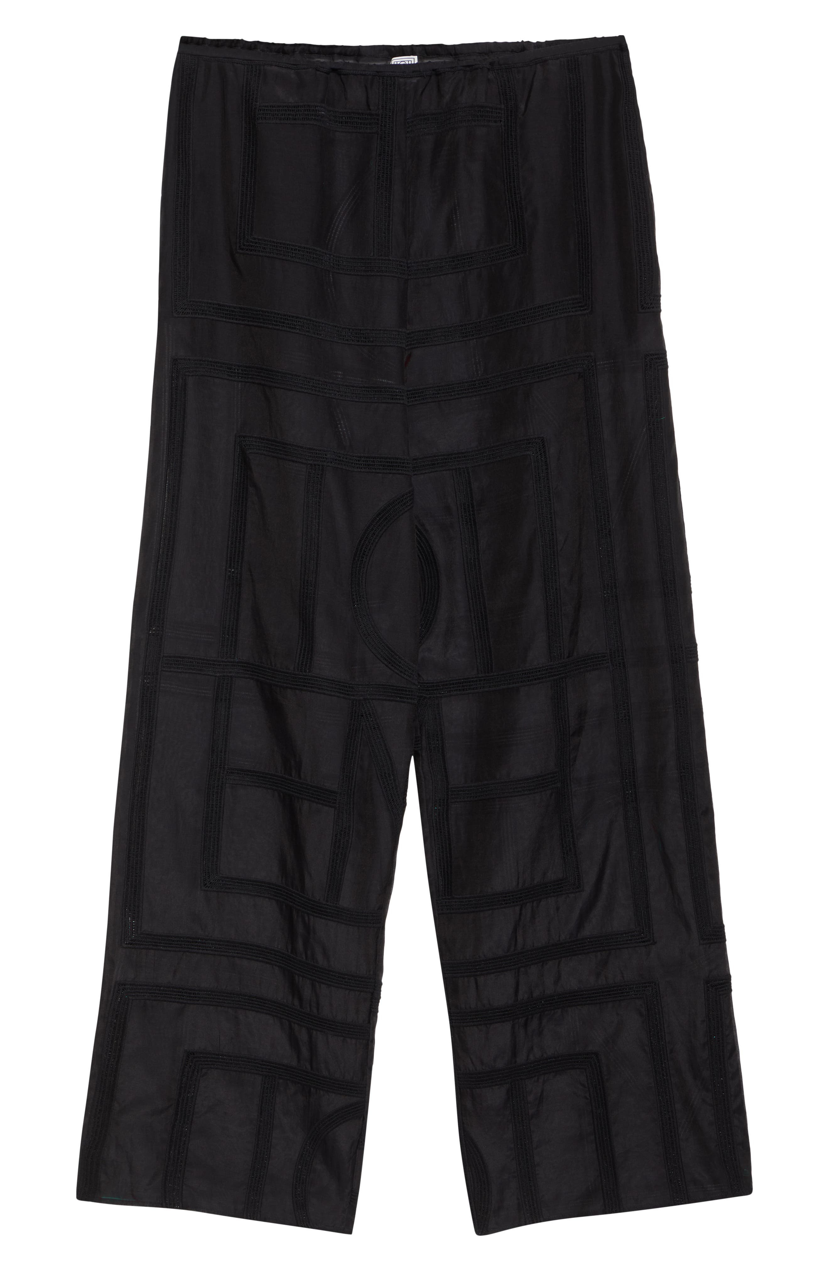 TOTEME Monogram Open Stitch Organic Cotton & Silk PJ Bottoms in Black at Nordstrom - 6