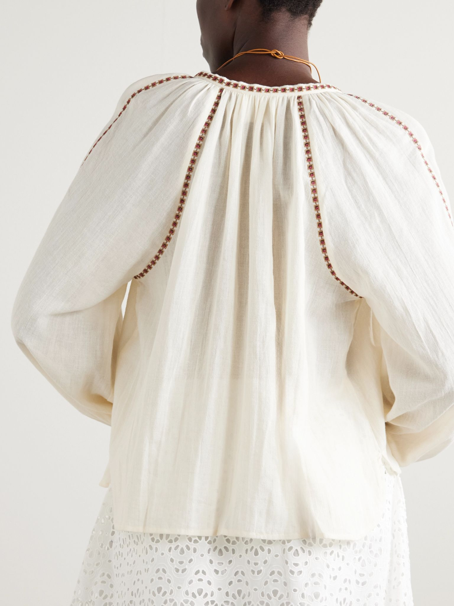 Lynne embroidered cotton-gauze blouse Ecru - 4