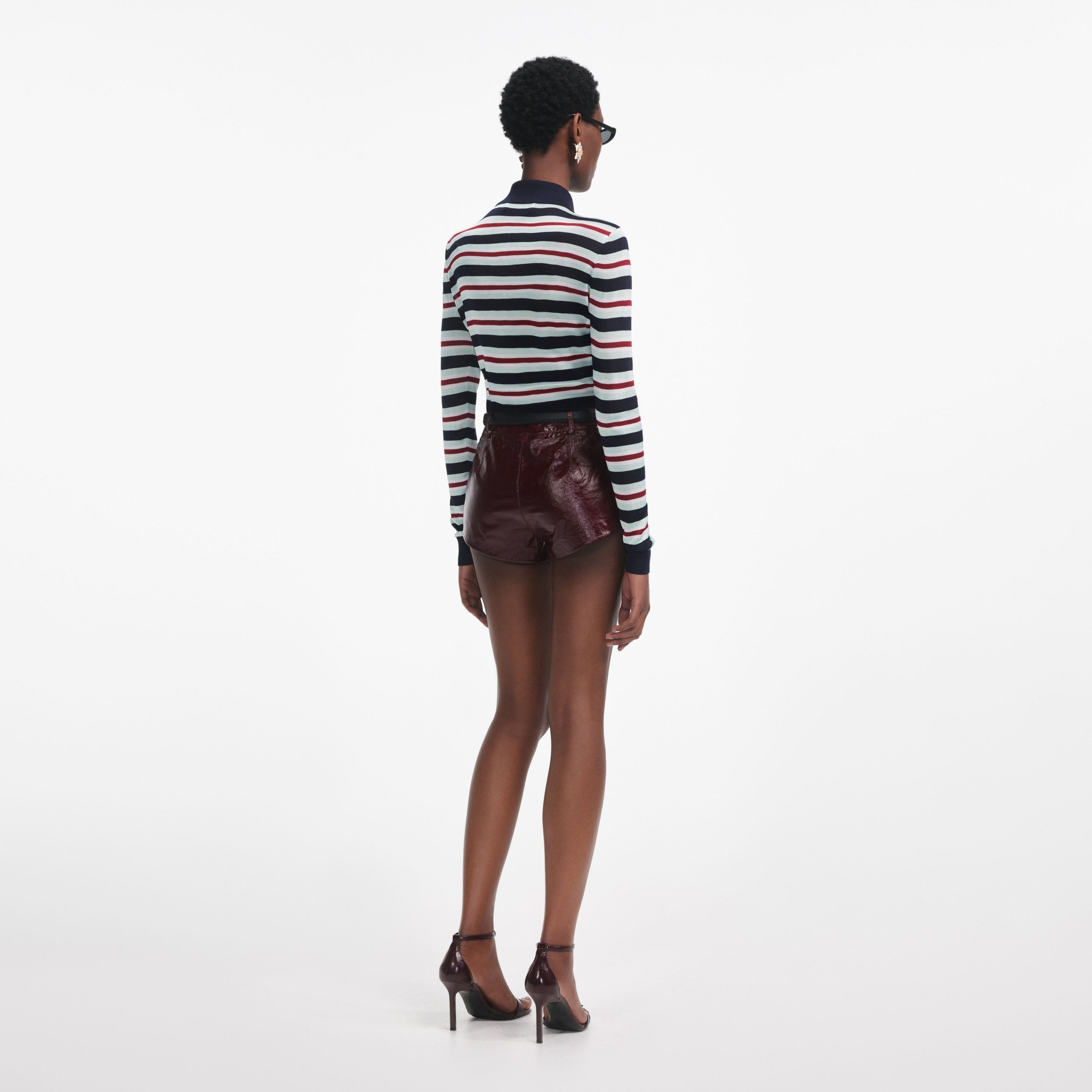 Navy Striped Viscose Knit Top - 3