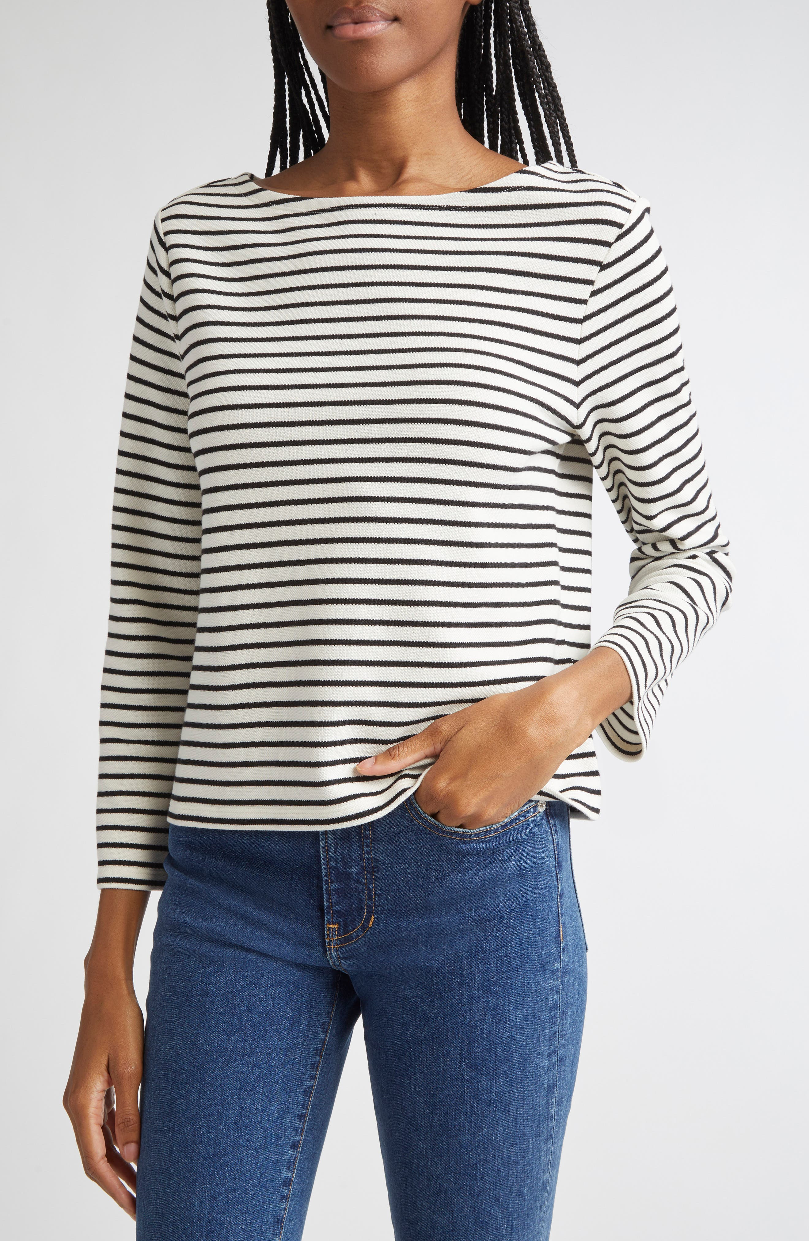 Veronica Beard Hovey Stripe Boat Neck T-Shirt in Dove Black at Nordstrom - 4