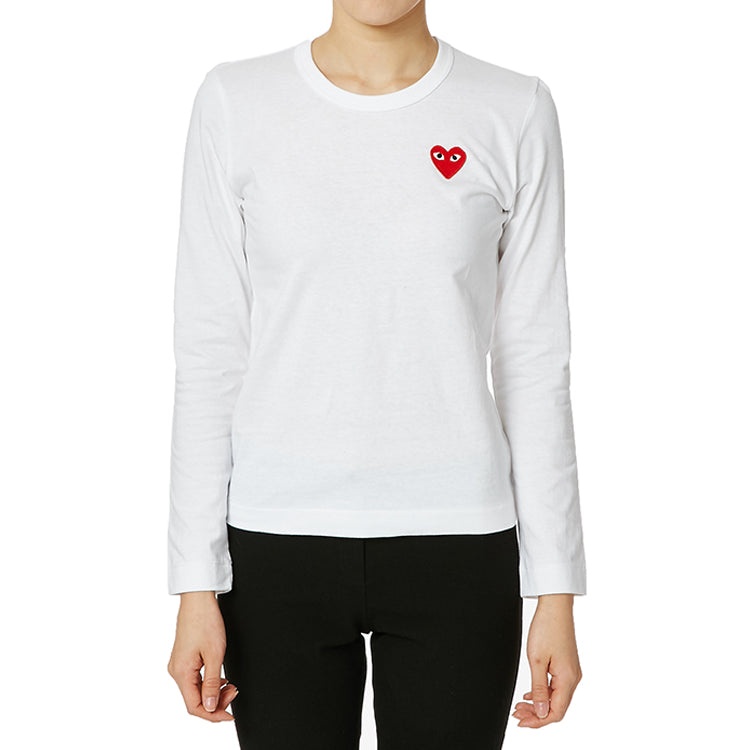 (WMNS) COMME des GARCONS PLAY Small Logo Long Sleeves Tee 'White Red' AZ-T117-051-2 - 3