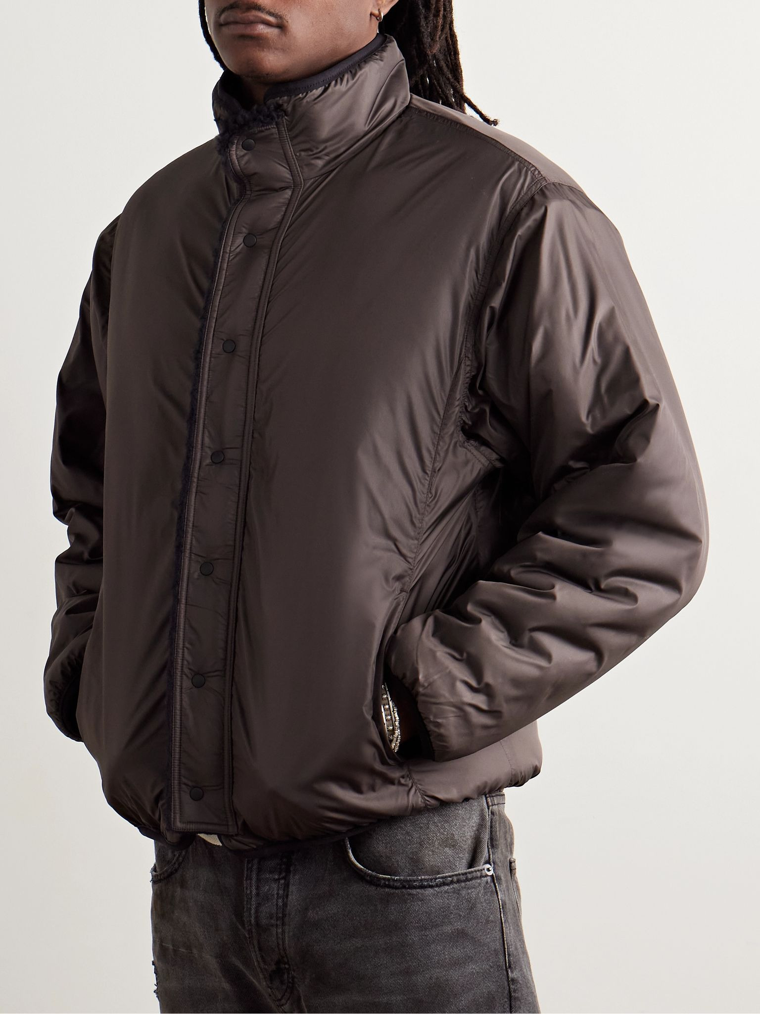Bone Boa Reversible Printed Fleece and Nylon Jacket Black - 6