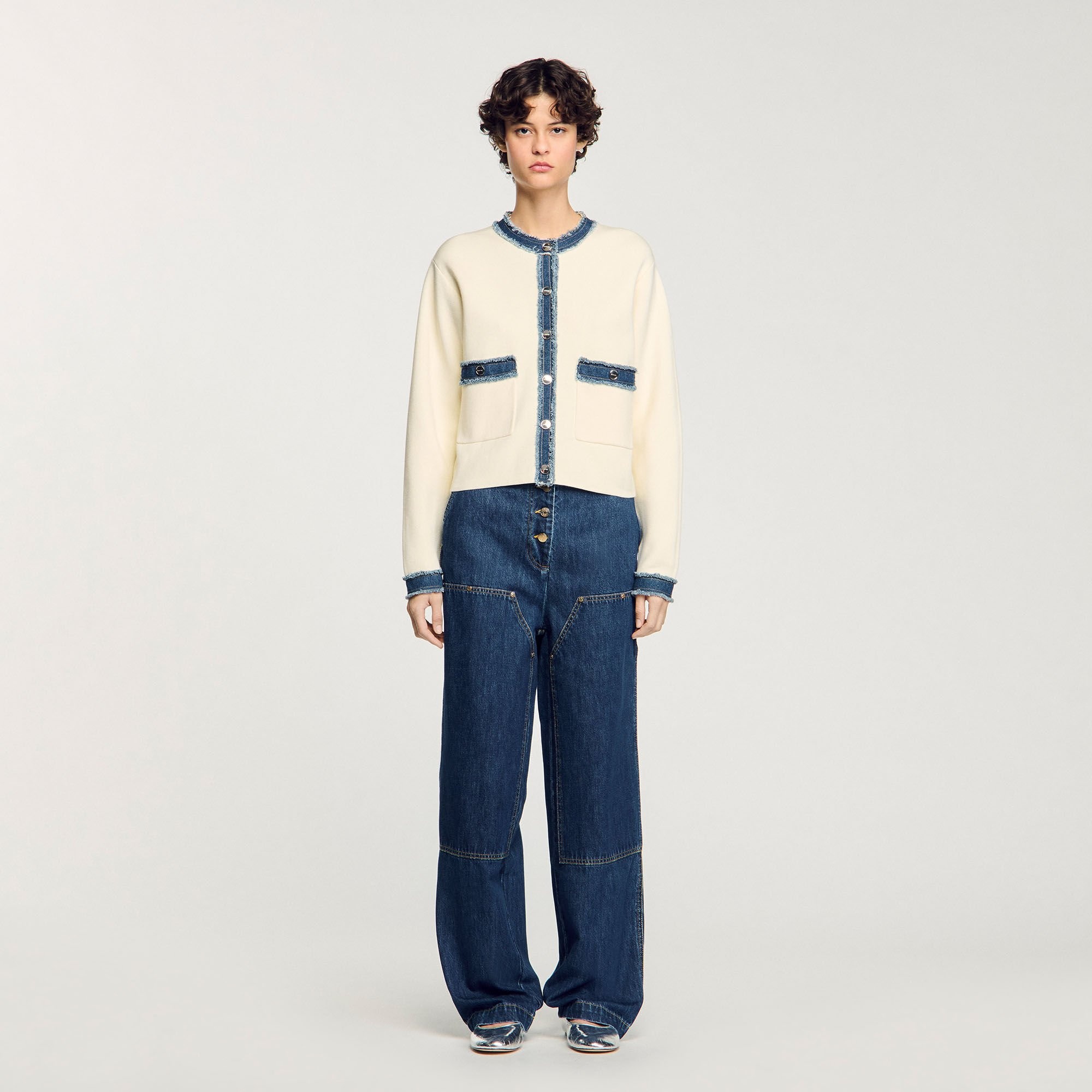CARDIGAN WITH DENIM DETAILS - 2