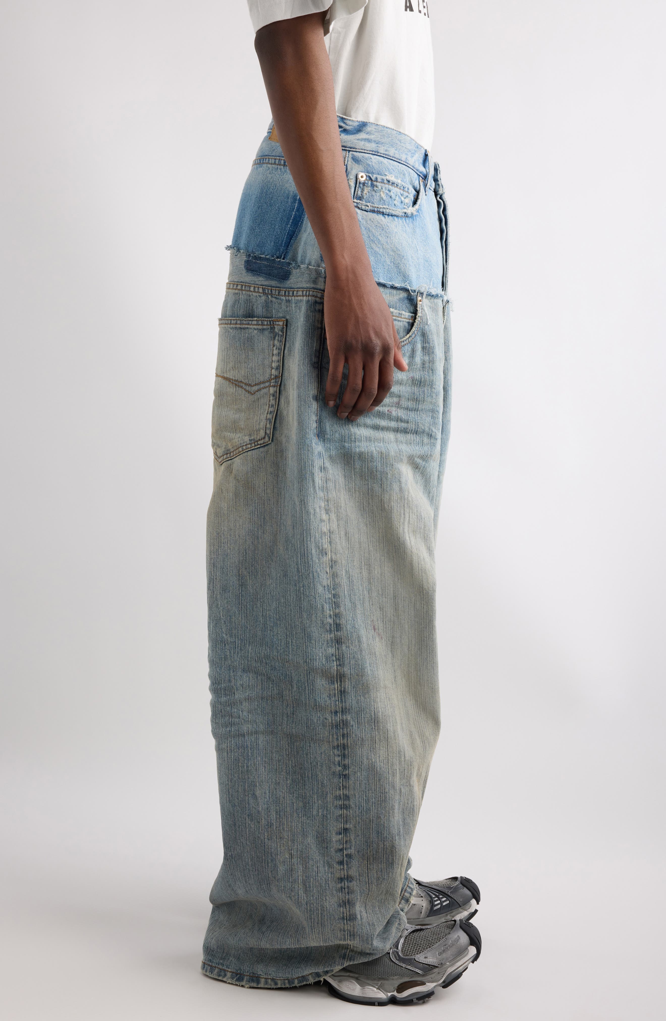 Balenciaga Distressed Layered Jeans in 3969 Iced/Stained at Nordstrom - 4