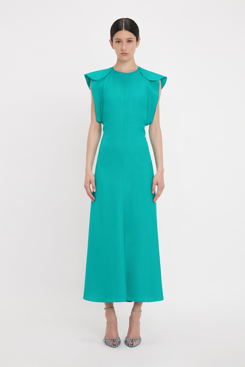 Victoria Beckham Folded Cap Sleeve Midi Dress In Peacock outlook
