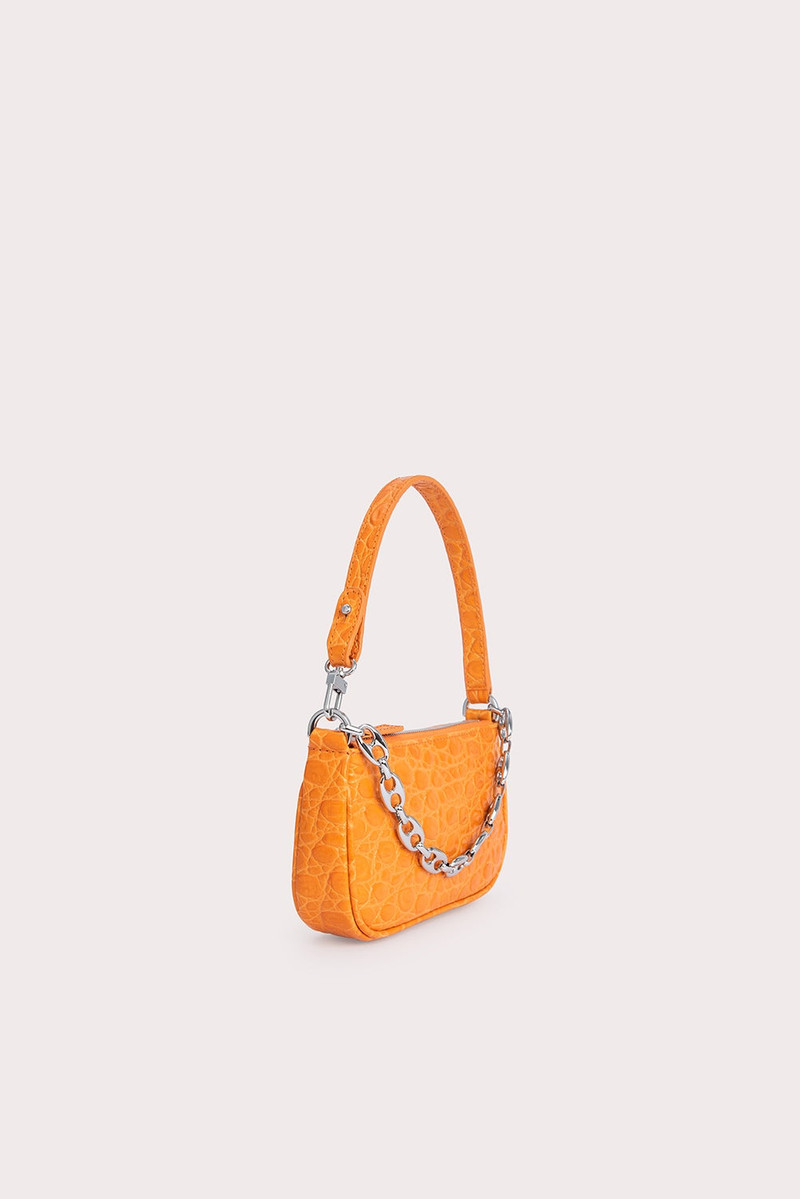 BY FAR Mini Rachel Orange Circular Croco Embossed Leather outlook
