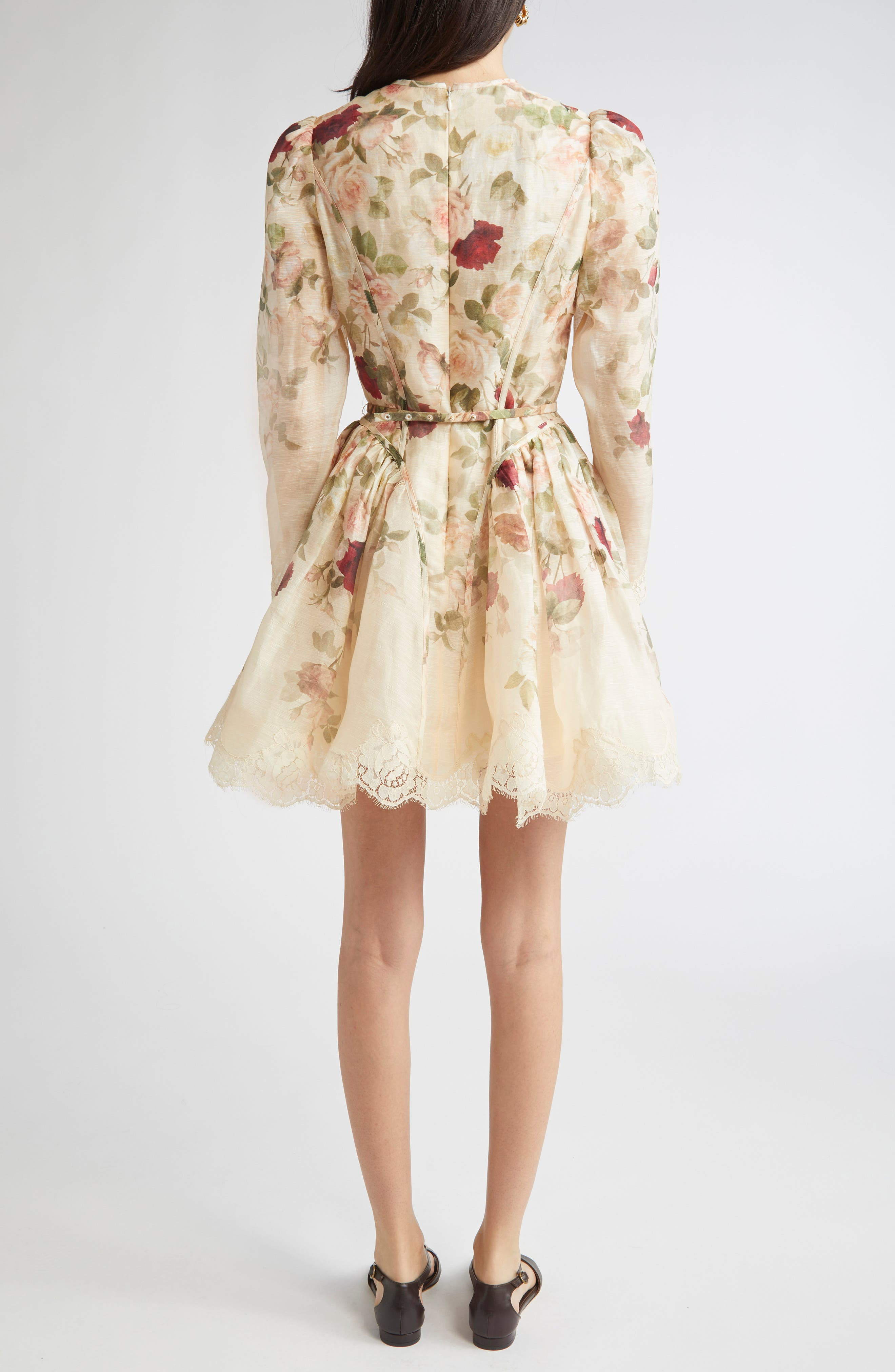 Zimmermann Hypnotic Lace Trim Long Sleeve Belted Linen & Silk Minidress in Cream Cascade at Nordstro - 2