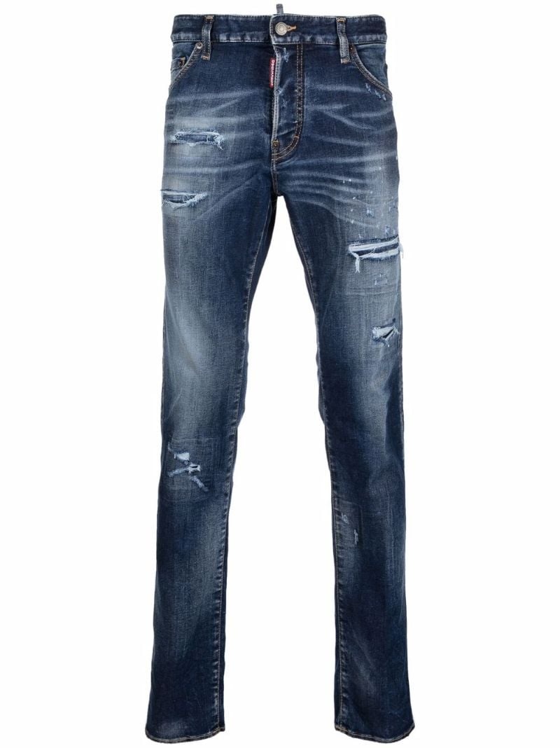 stonewashed slim distressed jeans - 1