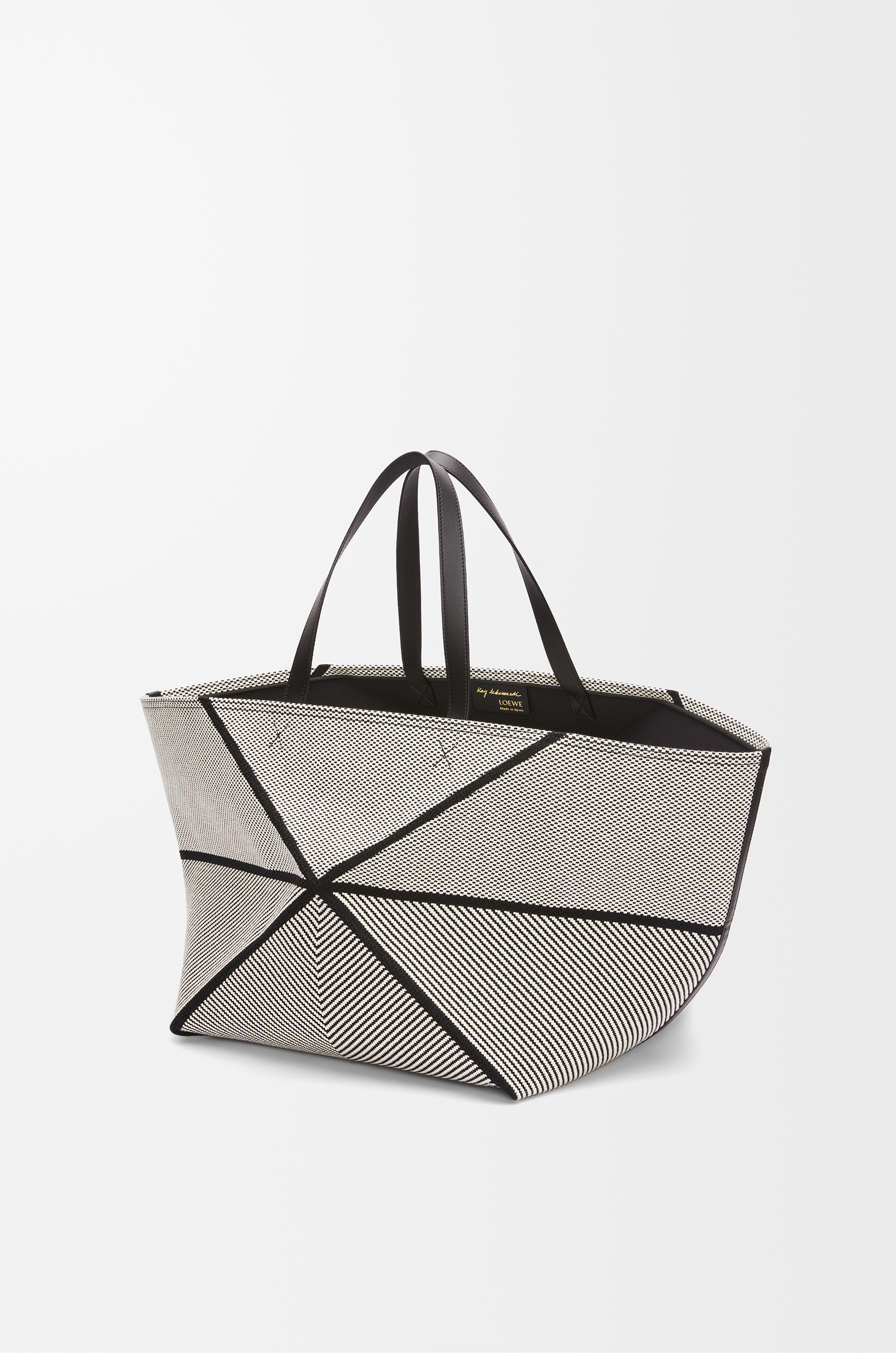 XXL Puzzle Fold tote in canvas jacquard and calfskin - 2